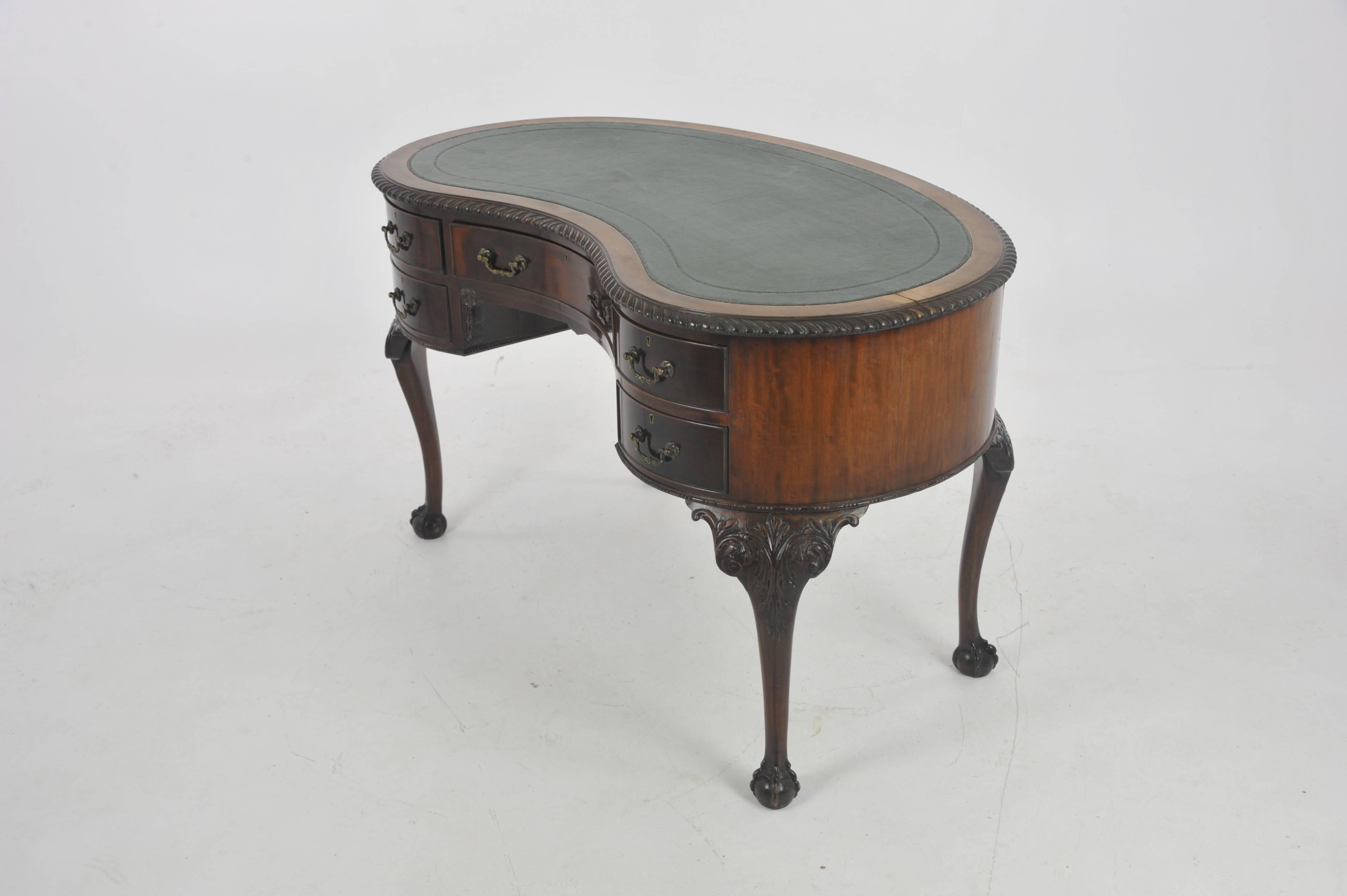 Early 20th Century Kidney Shaped Desk, Walnut Desk, Edwardian Writing Table, Scotland 1910, B967