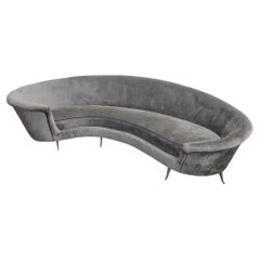 Kidney Shaped Grey Velvet Sofa, Italy