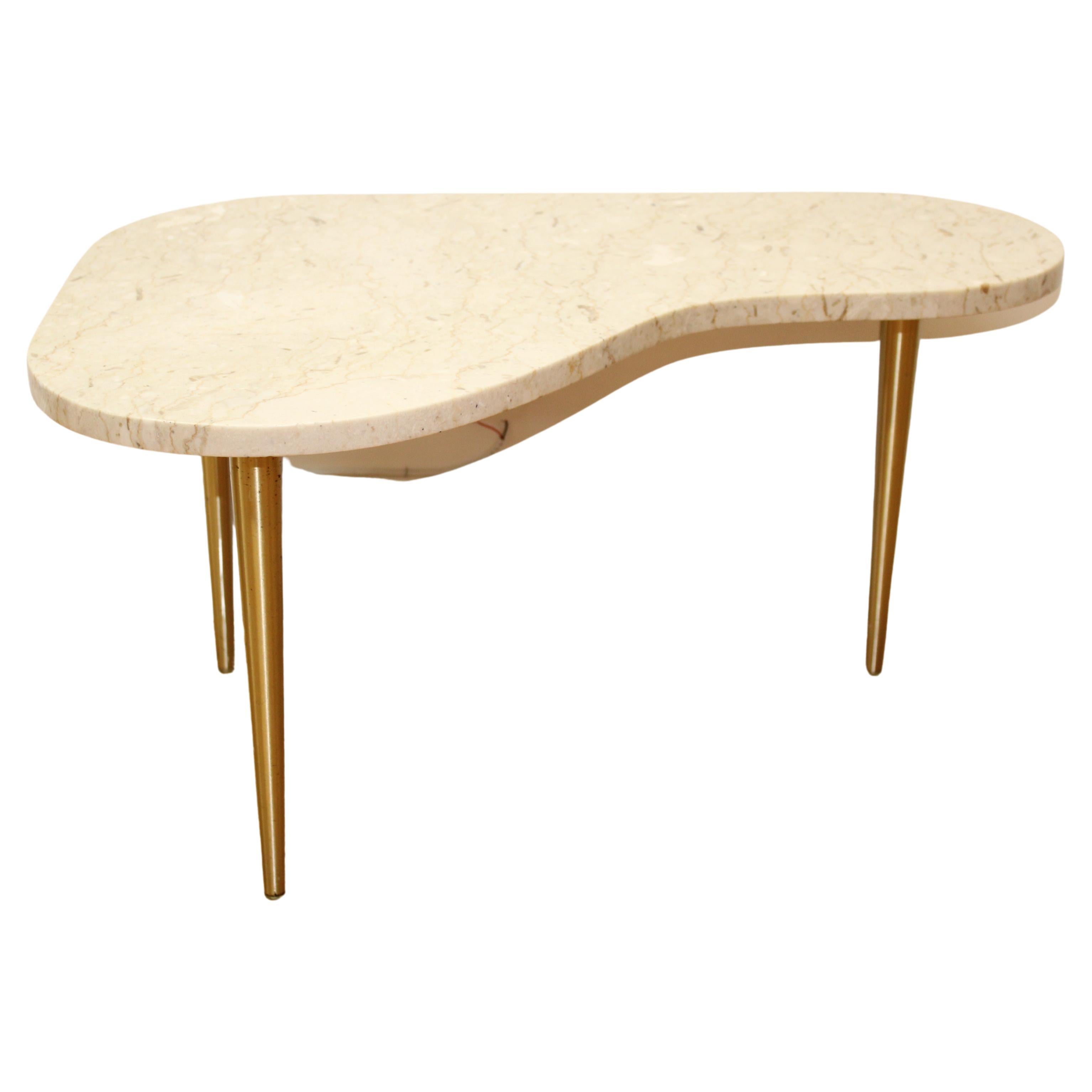 Kidney Shaped Low Side Table w/ Marble Top