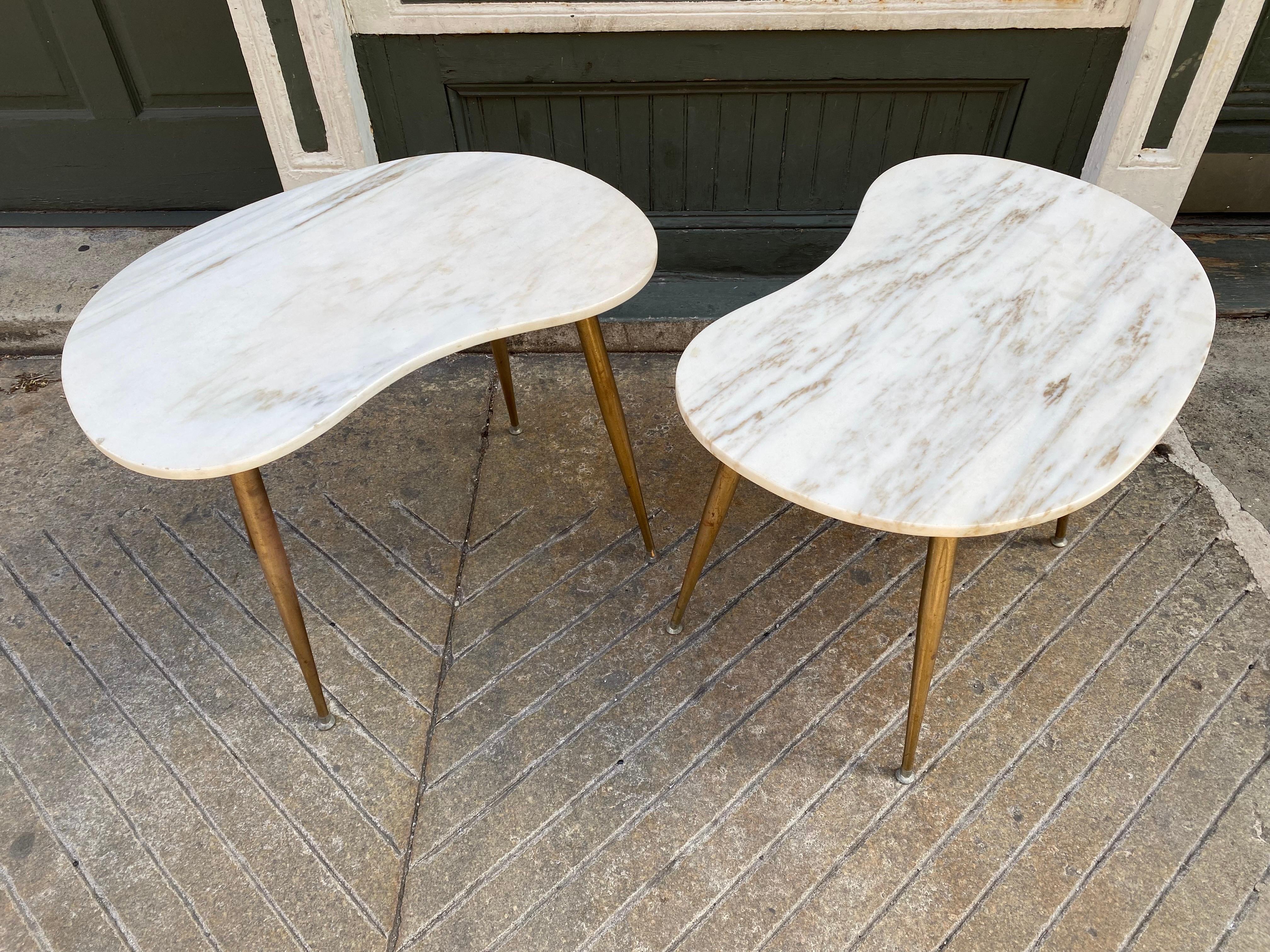 Mid-Century Modern Kidney Shaped Marble Side Tables