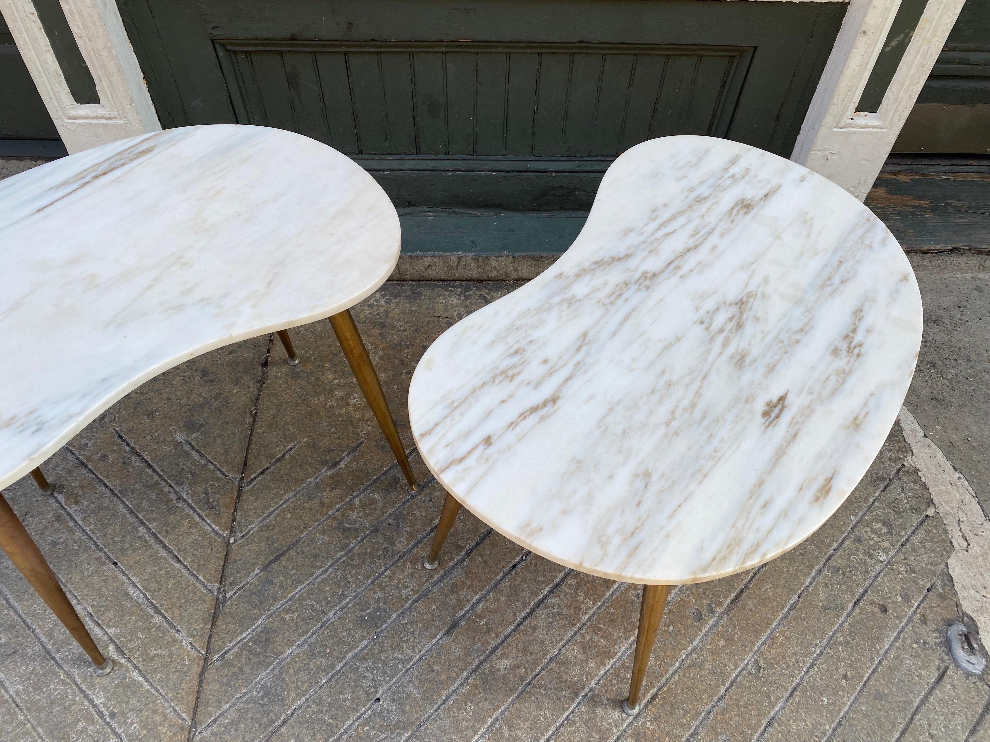 American Kidney Shaped Marble Side Tables