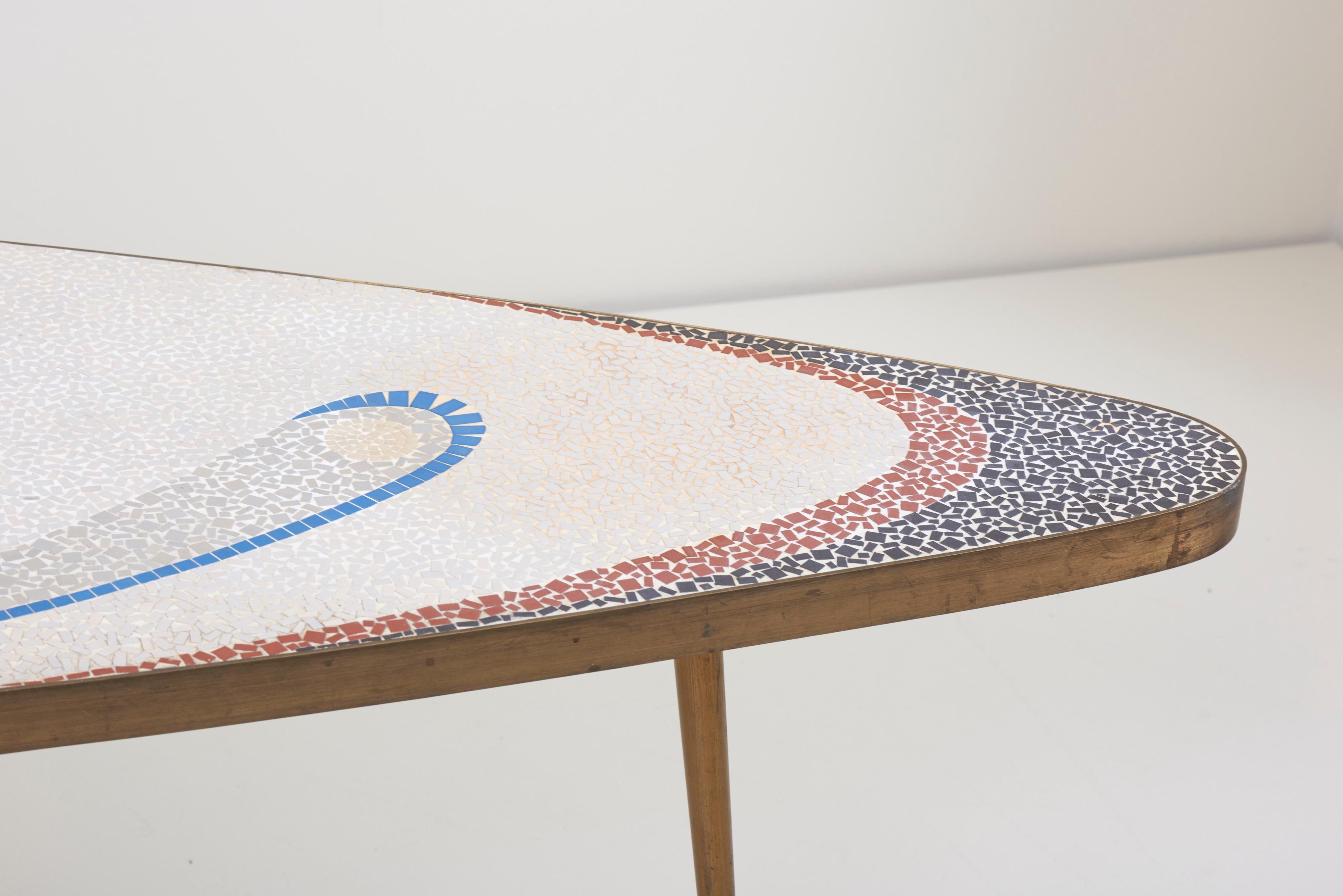 Mid-20th Century Kidney-Shaped Mosaic Coffee Table by Berthold Müller Oerlinghausen, Germany