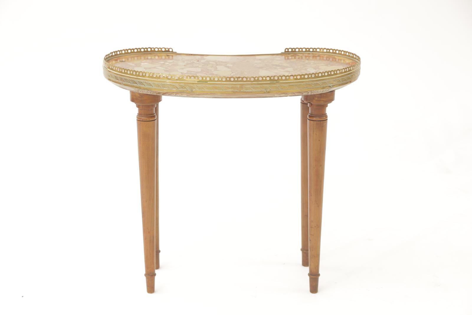 20th Century Kidney Shaped Side Table with Breche D'alep Marble For Sale