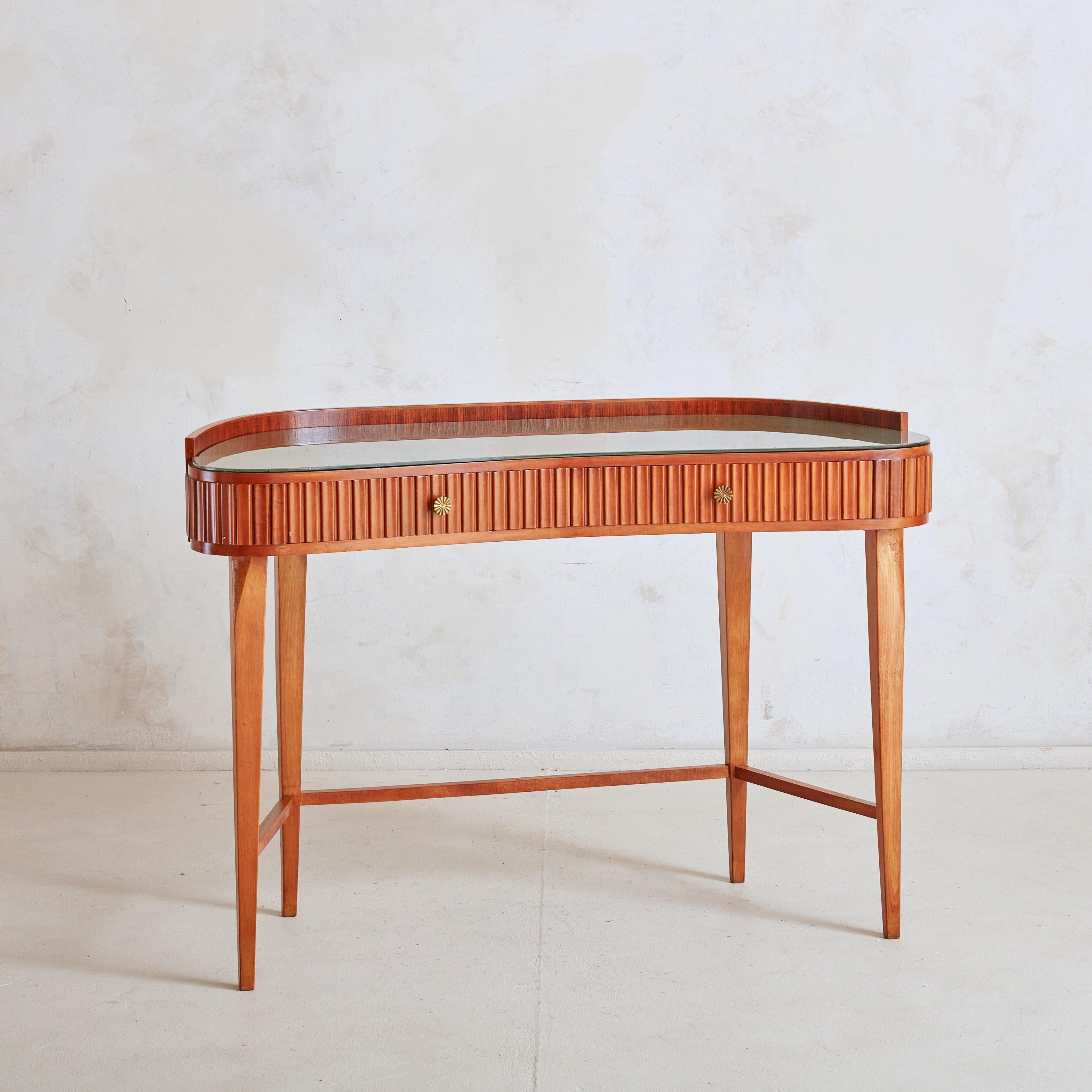 Mid-Century Modern Kidney Shaped Vanity with Back Painted Green Glass, Italy 1950s