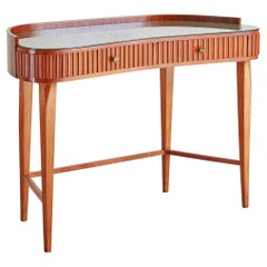 Kidney Shaped Vanity with Back Painted Green Glass, Italy 1950s