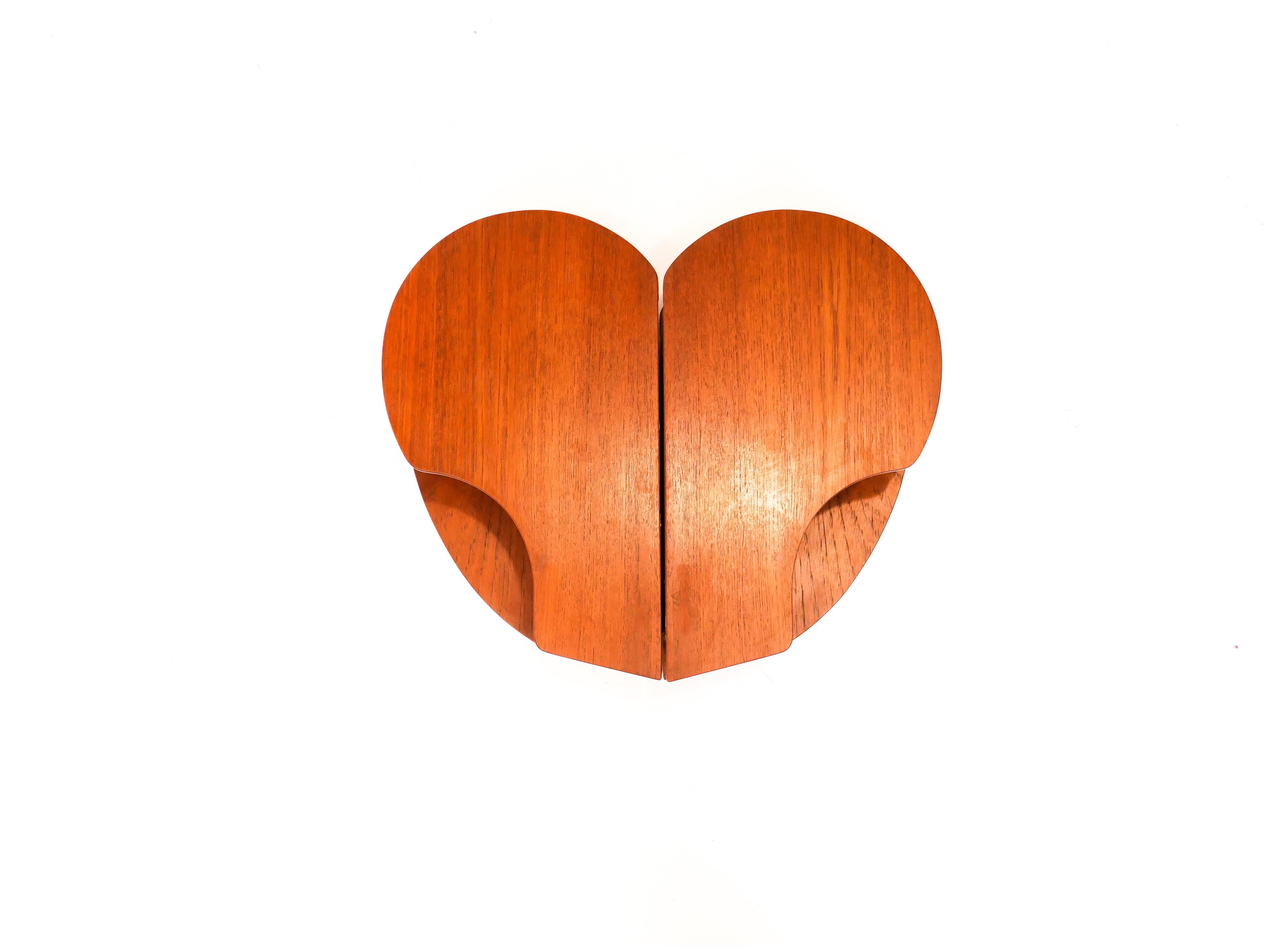 Mid-20th Century Kidney Shaped Wall Mounted Bedside Tables, Denmark 1950s Teak For Sale