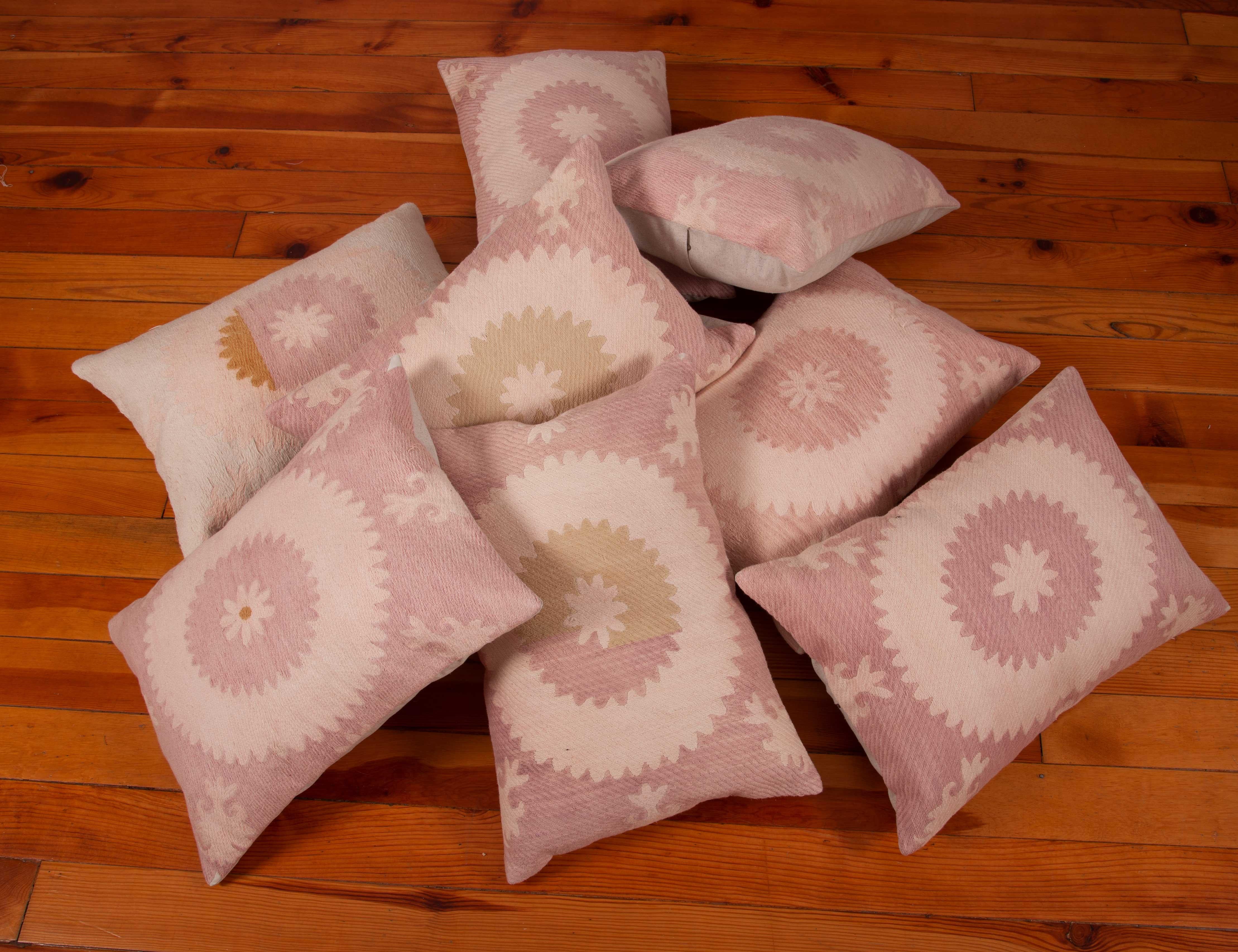 Cotton Kidney Suzani Pillows Fashioned from a Mid-20th Century Suzani For Sale