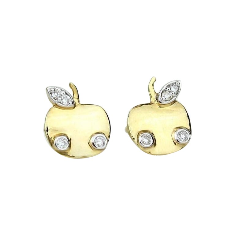 Kinder-Apfel-Diamant-Ohrstecker aus 14k massivem Gold (zertifiziert) im Angebot