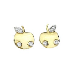Kids Apple Diamond Stud Earrings in 14k Solid Gold (Certified)