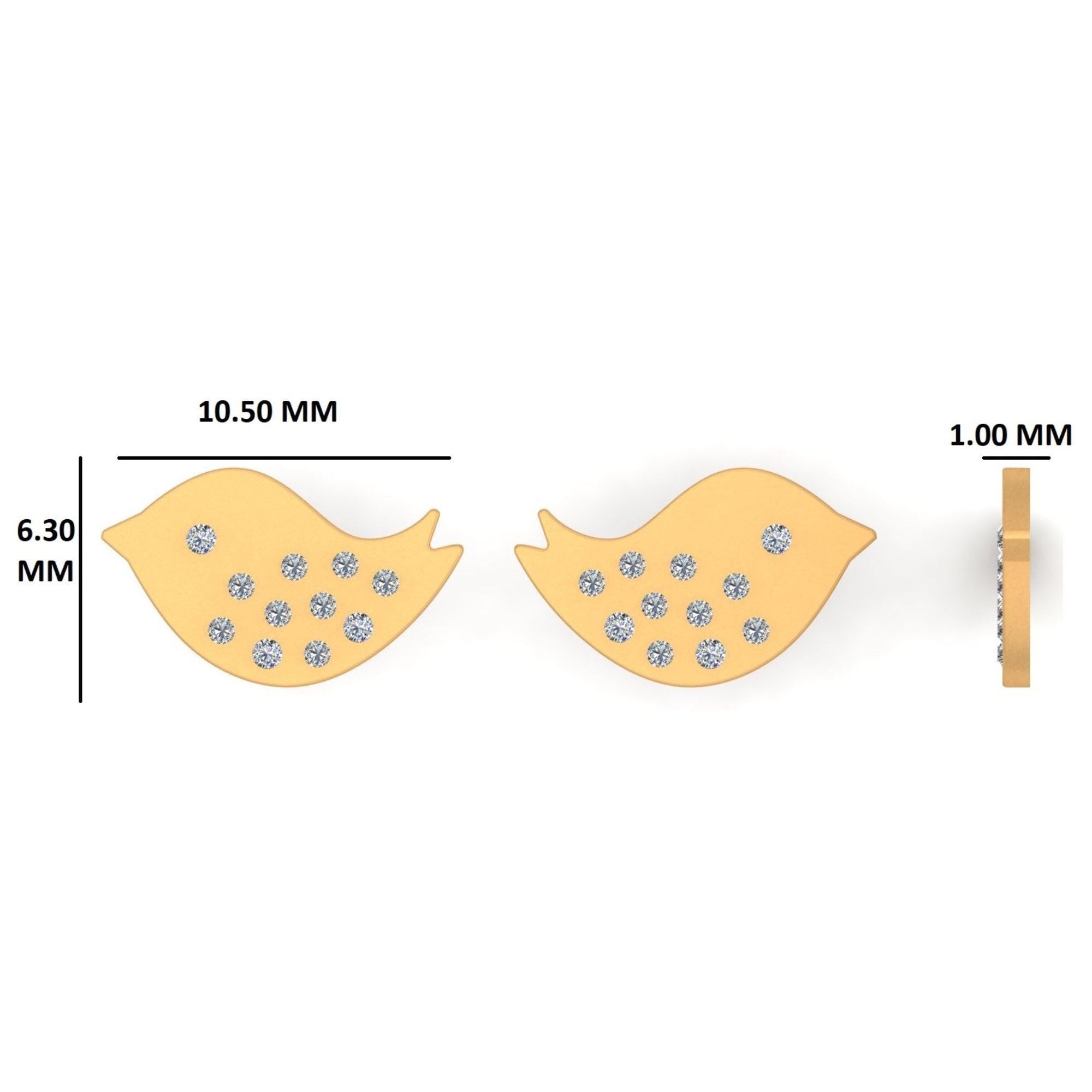 Kids Bird Diamond Stud Earrings in 14k Solid Gold (Certified) In New Condition For Sale In New Delhi, DL