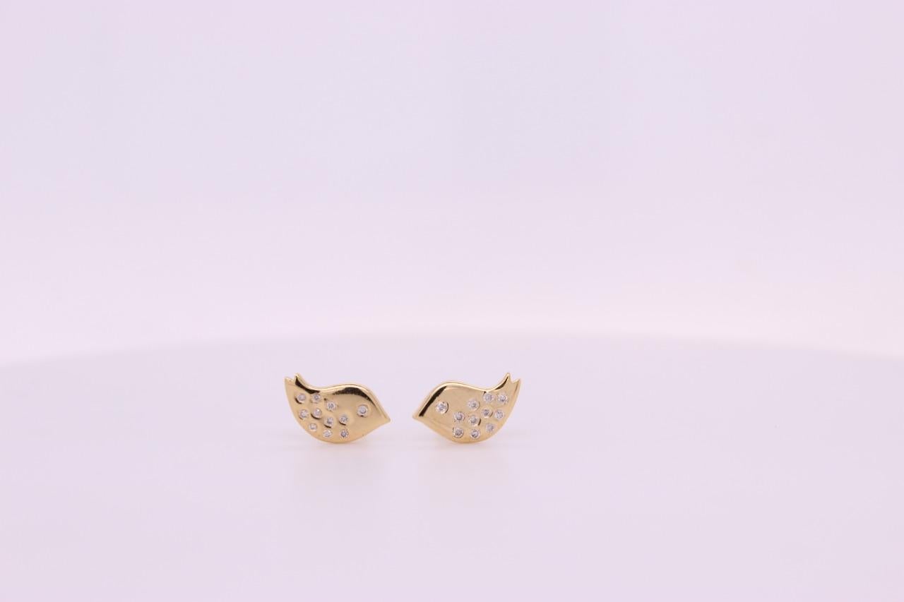 Kids Bird Diamond Stud Earrings in 14k Solid Gold (Certified) For Sale 1