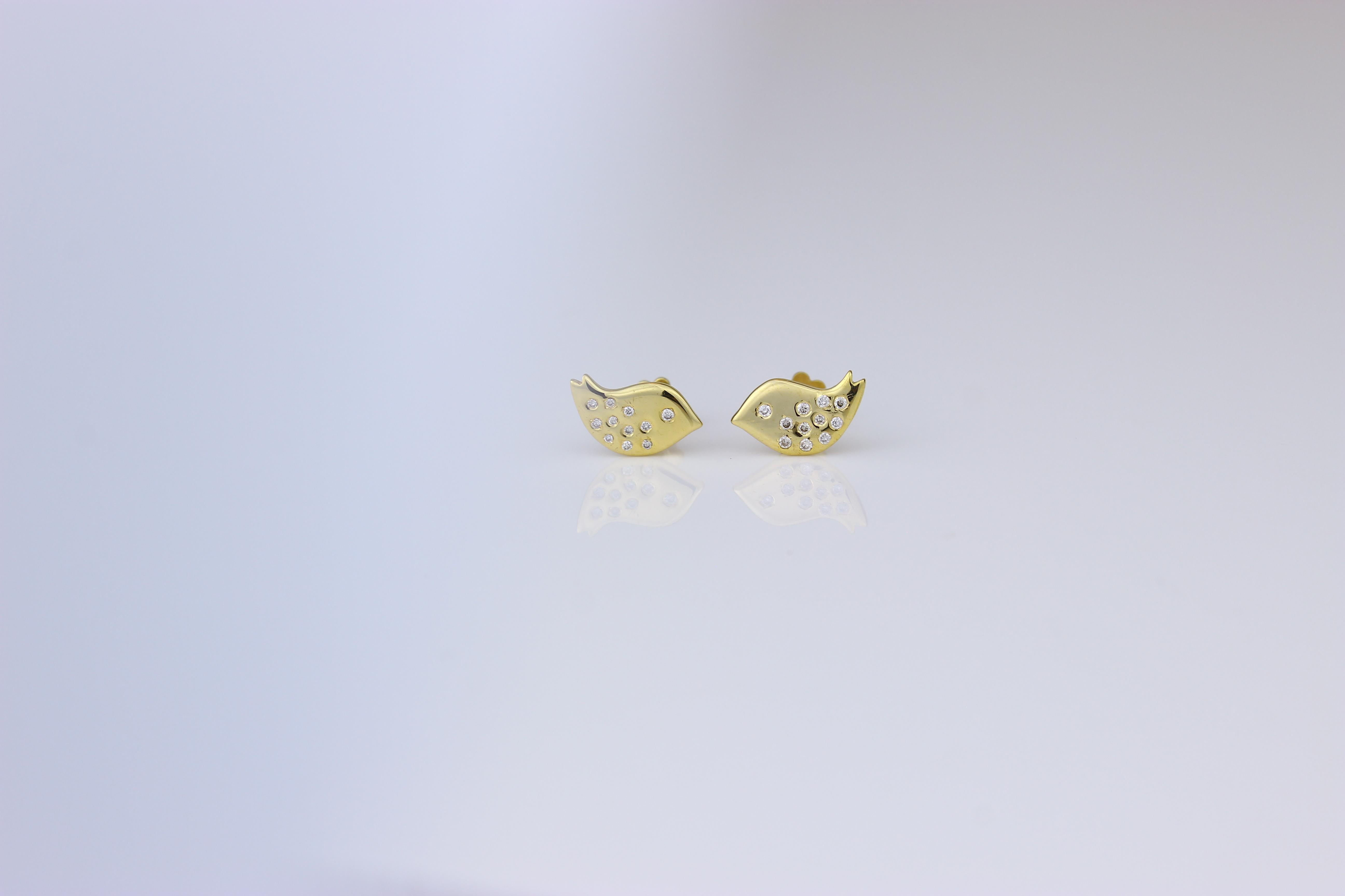 Kids Bird Diamond Stud Earrings in 14k Solid Gold (Certified) For Sale 2