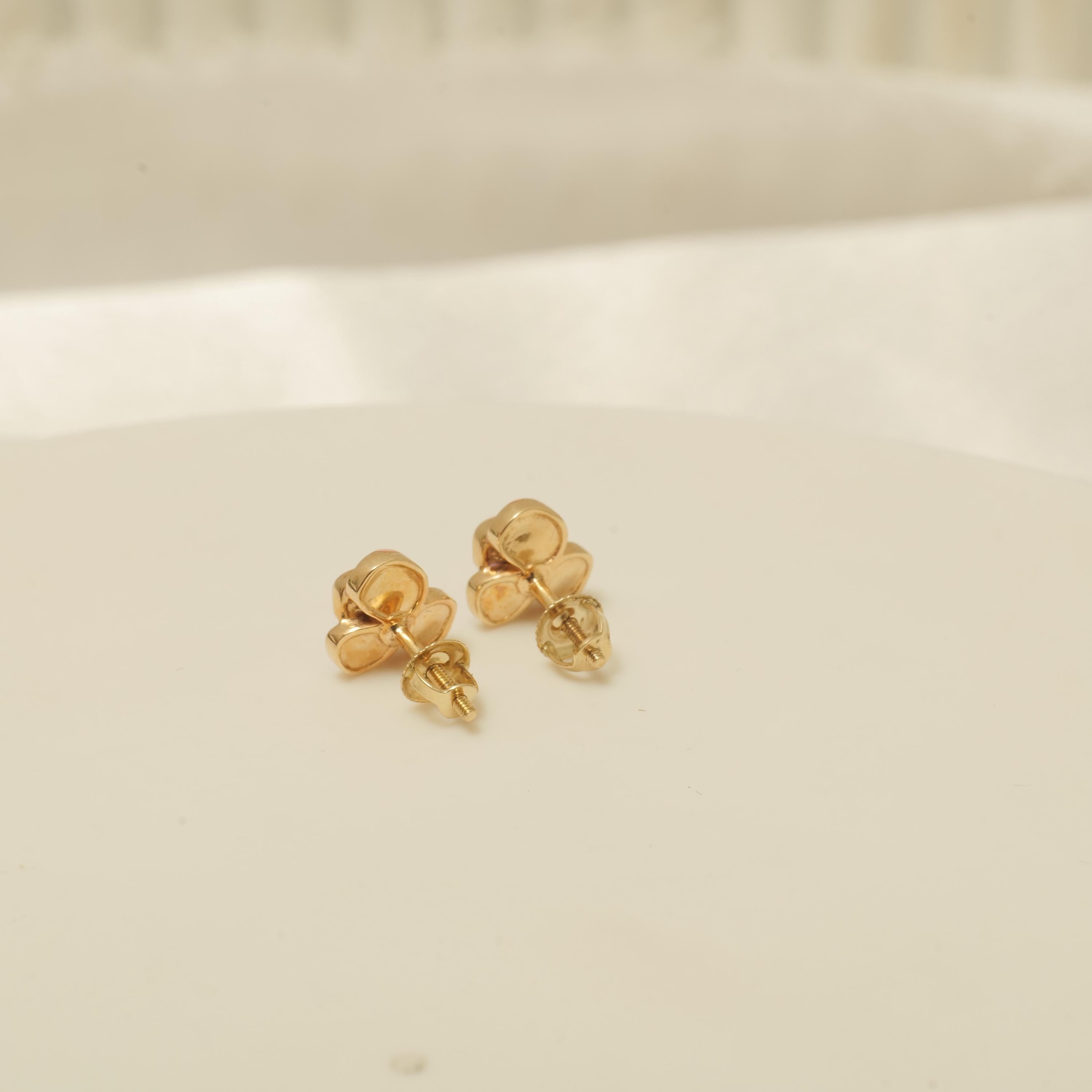 Round Cut Kids Blooming Flower Diamond Stud Earrings in 14K Solid Gold (Certified) For Sale
