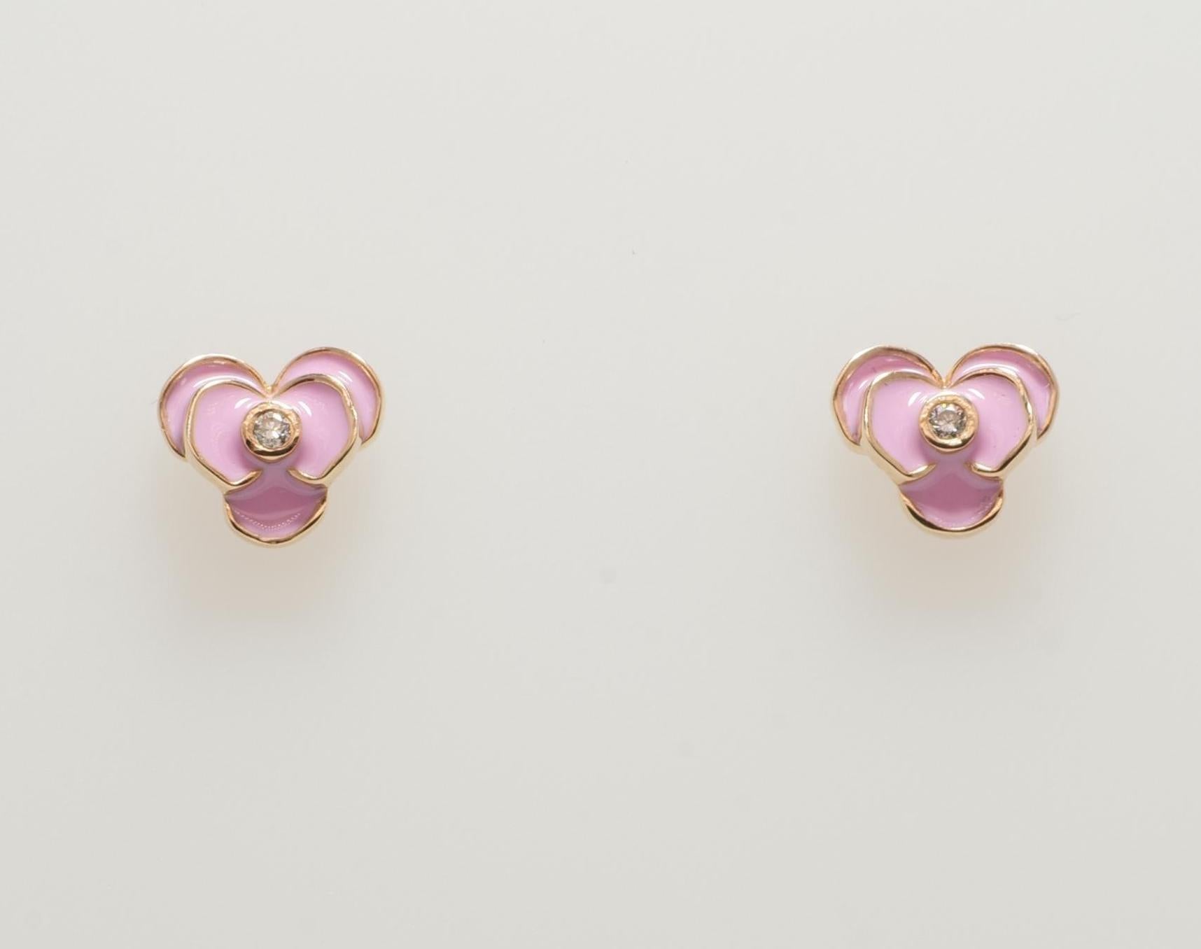 Kids Blooming Flower Diamond Stud Earrings in 14K Solid Gold (Certified) In New Condition For Sale In New Delhi, DL