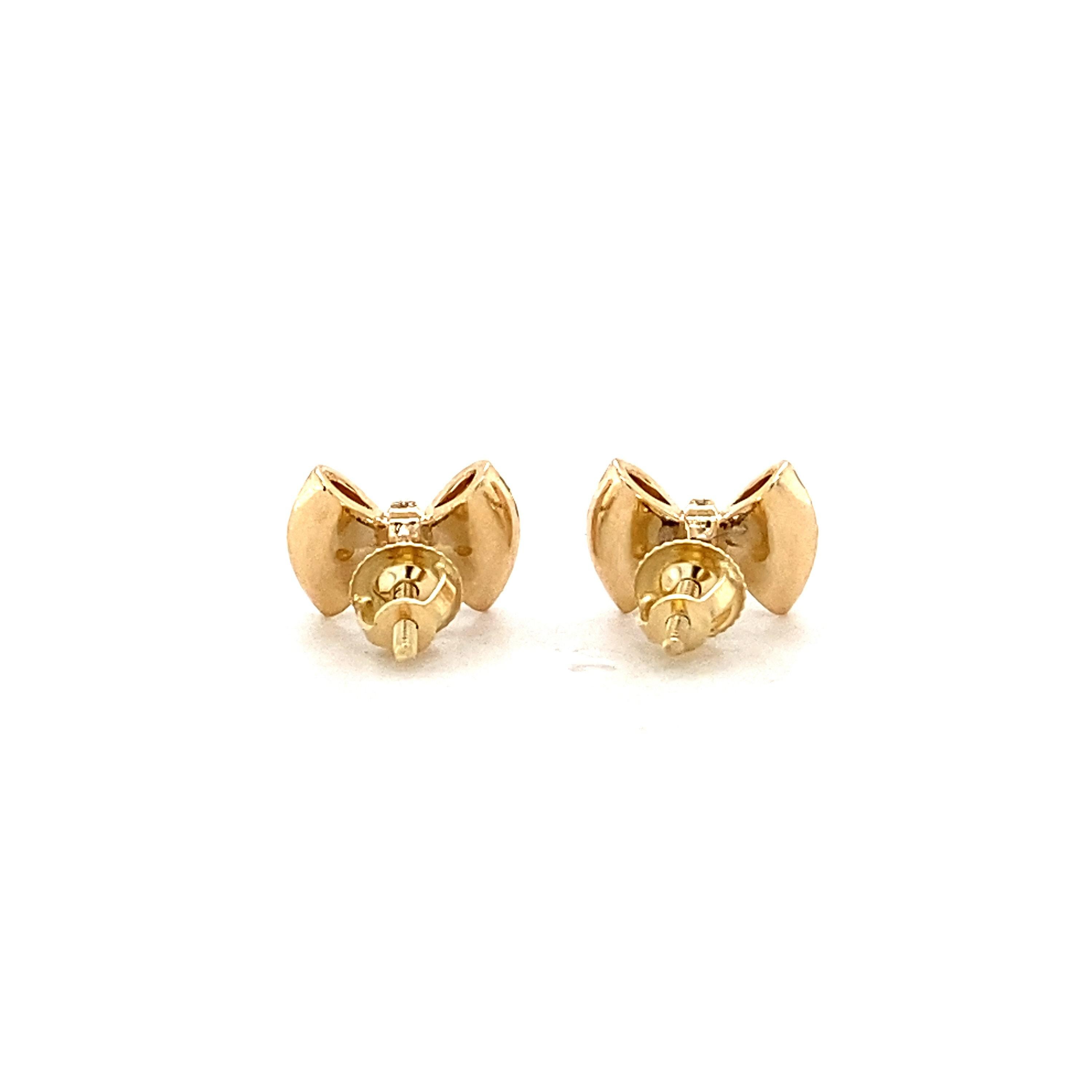 Women's Kids Bow Diamond Stud Earrings in 14K Solid Gold (Certified) For Sale