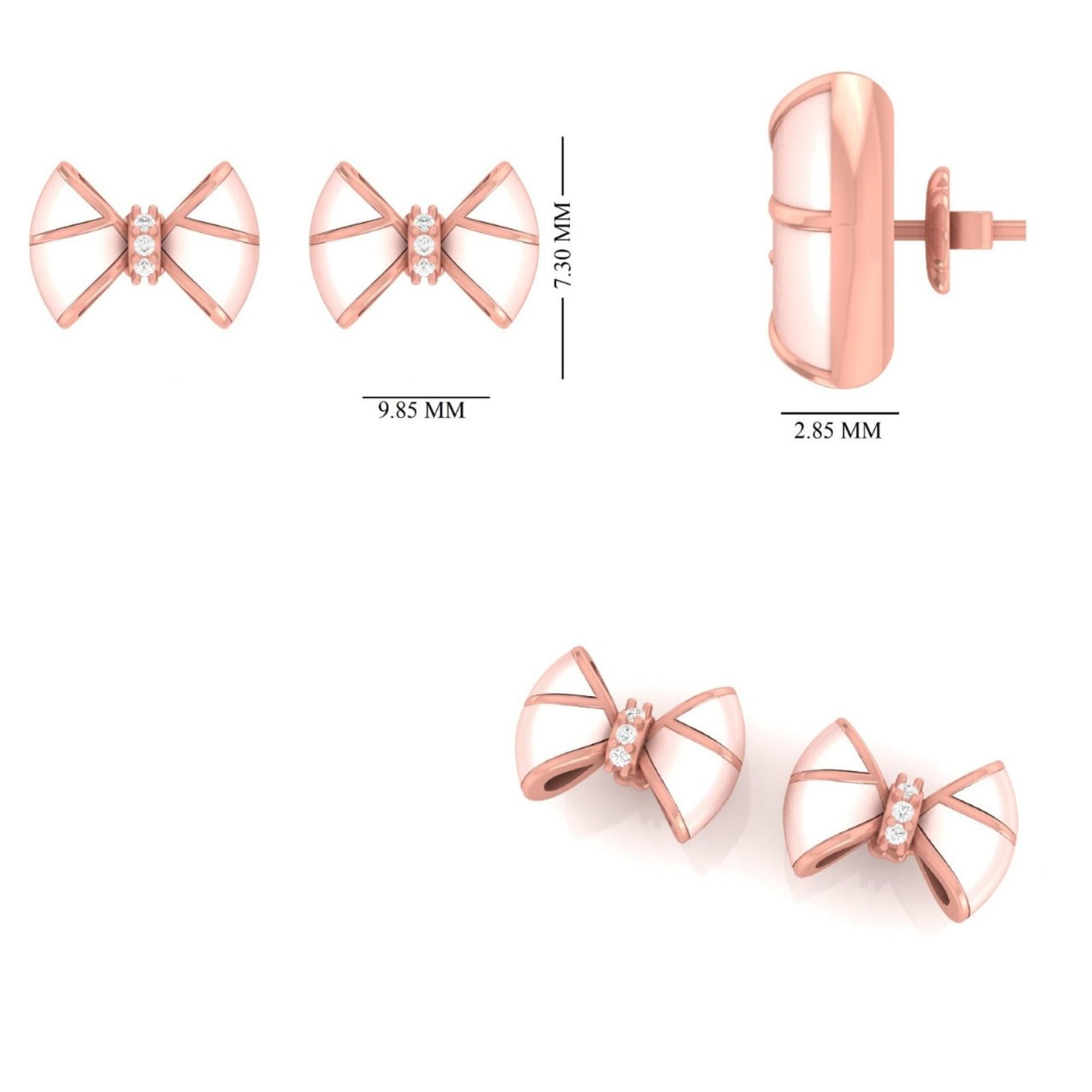 Kids Bow Diamond Stud Earrings in 14K Solid Gold (Certified) For Sale 2
