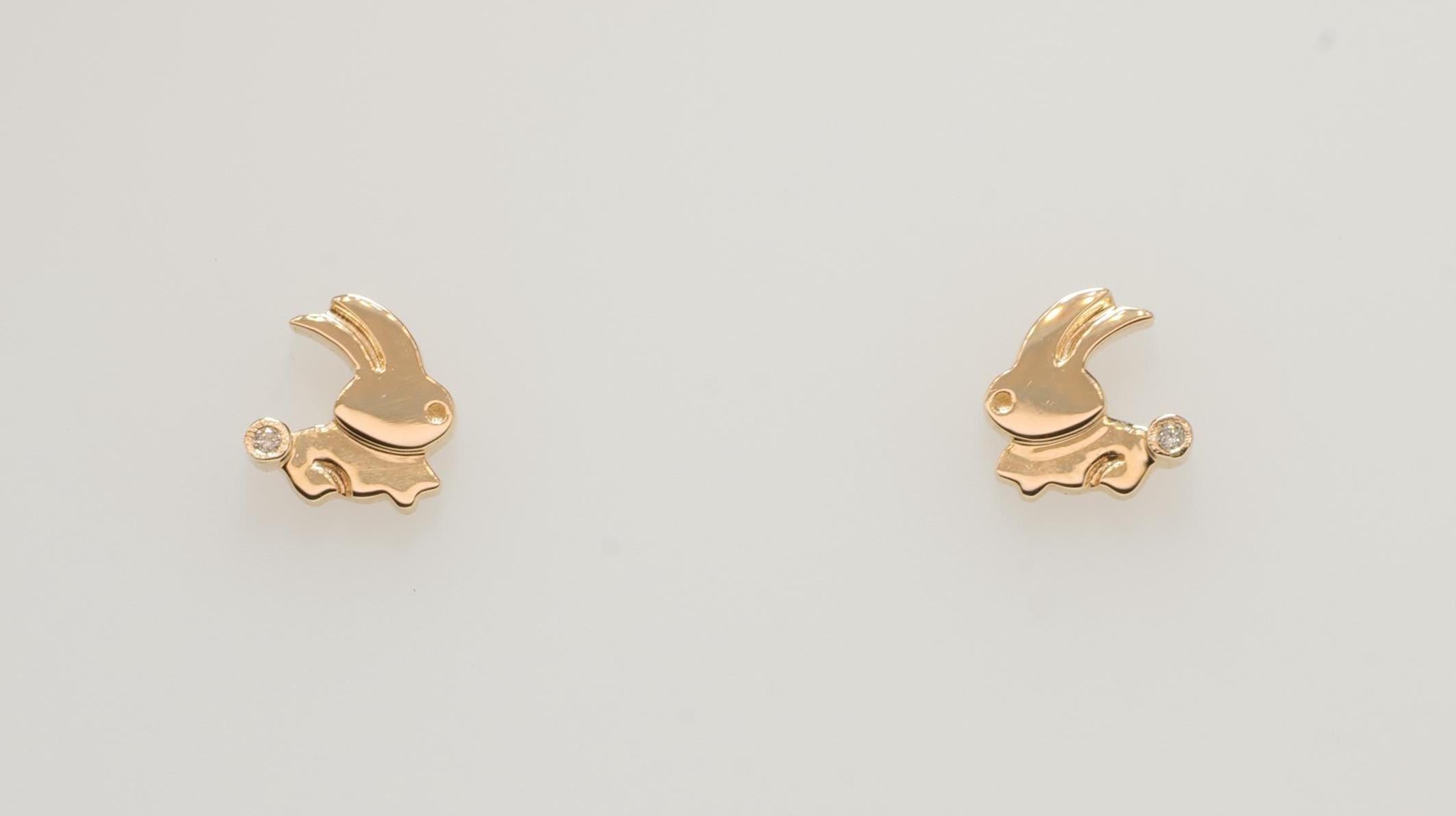 Women's Kids Bunny Diamond Earrings in 14k Solid Gold (Certified) For Sale
