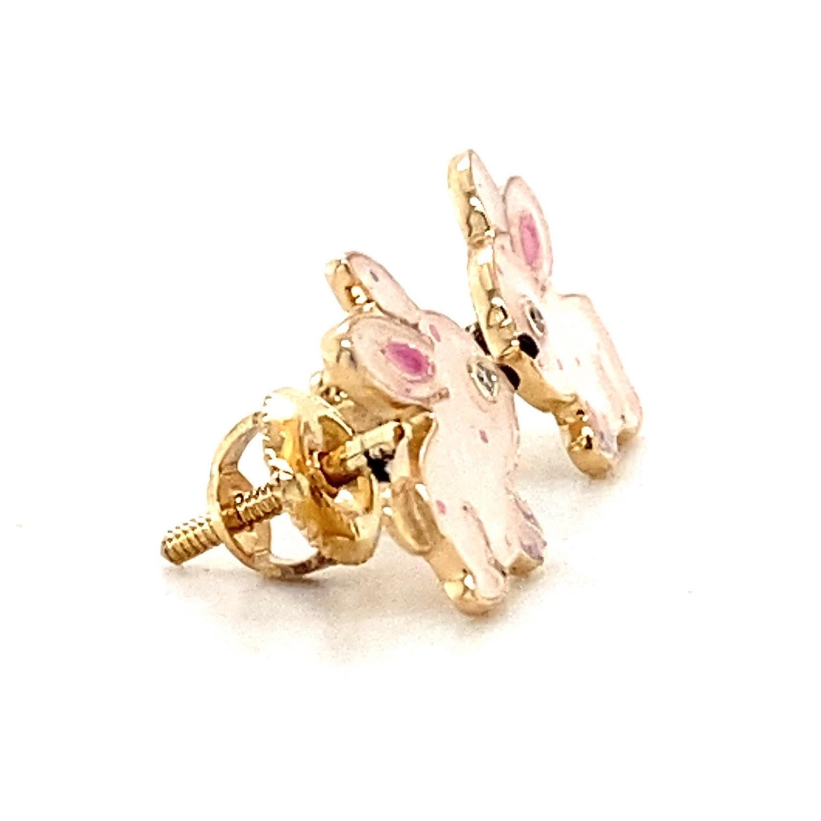 Kids Bunny Diamond Stud Earrings in 14k Solid Gold (Certified) In New Condition For Sale In New Delhi, DL