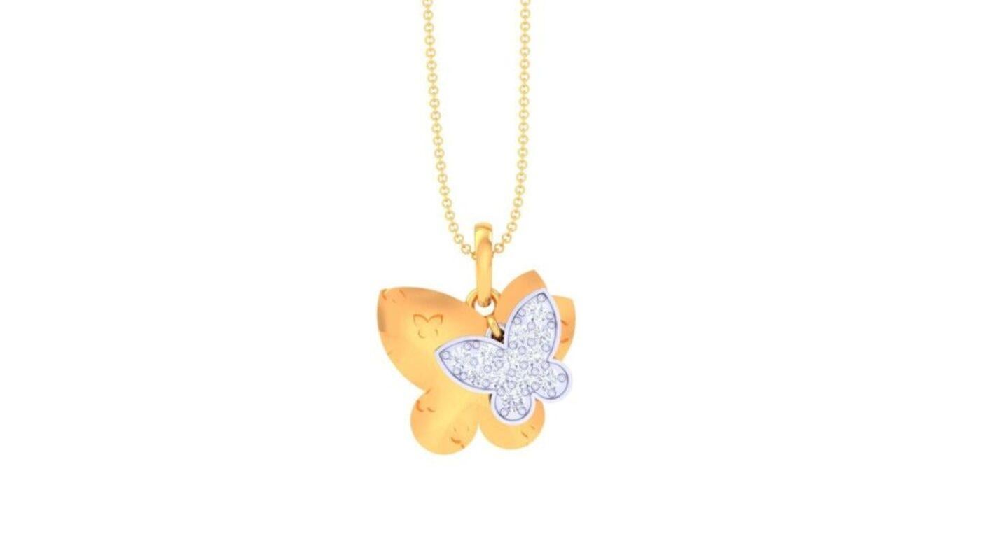 Product Details: 

Introducing our Kids Butterfly Diamond Pendant – a charming accessory blending sparkle and grace in a delicate butterfly design adorned with shimmering diamonds. Meticulously crafted for both sophistication and comfort, this