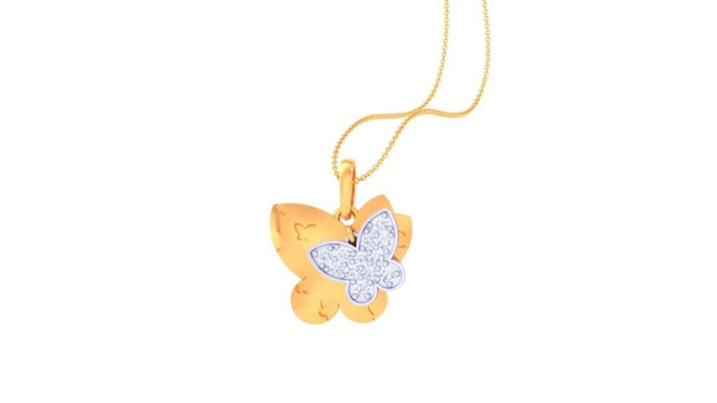 Kids Butterfly Diamond Pendant, 18k White Gold, Gold In New Condition For Sale In Leigh-On-Sea, GB
