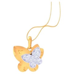Pendentif Kids Butterfly Diamond, or blanc 18 carats, or