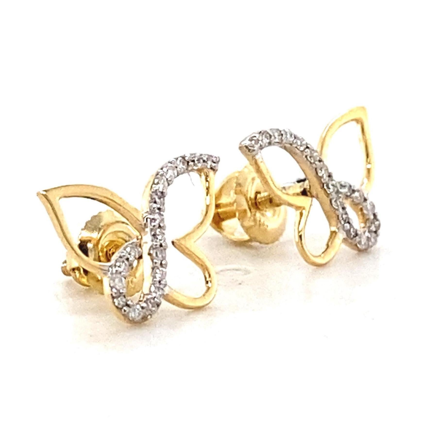 Kids Butterfly Diamond Stud Earrings in 14K Solid Gold (Certified) In New Condition For Sale In New Delhi, DL
