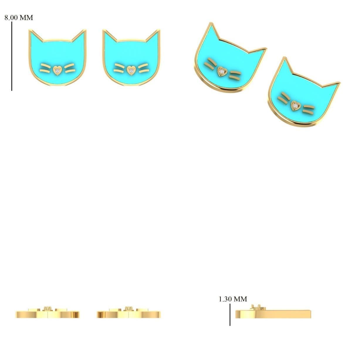 Kids Cat Diamond Stud Earrings in 14k Solid Gold (Certified) In condizioni Nuovo in vendita a New Delhi, DL
