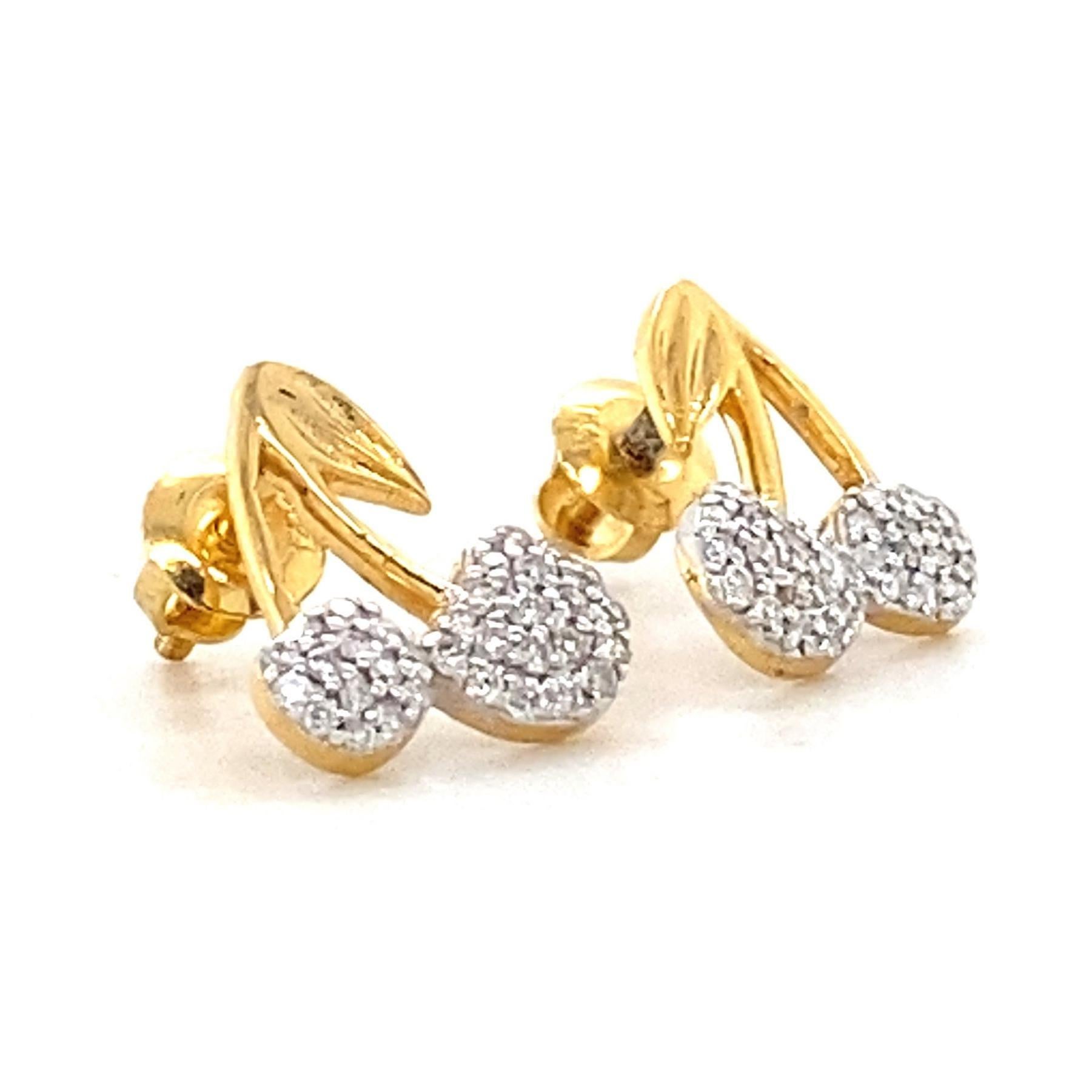 Pendientes infantiles de diamantes cereza en oro macizo de 14 quilates (certificados) Corte redondo en venta