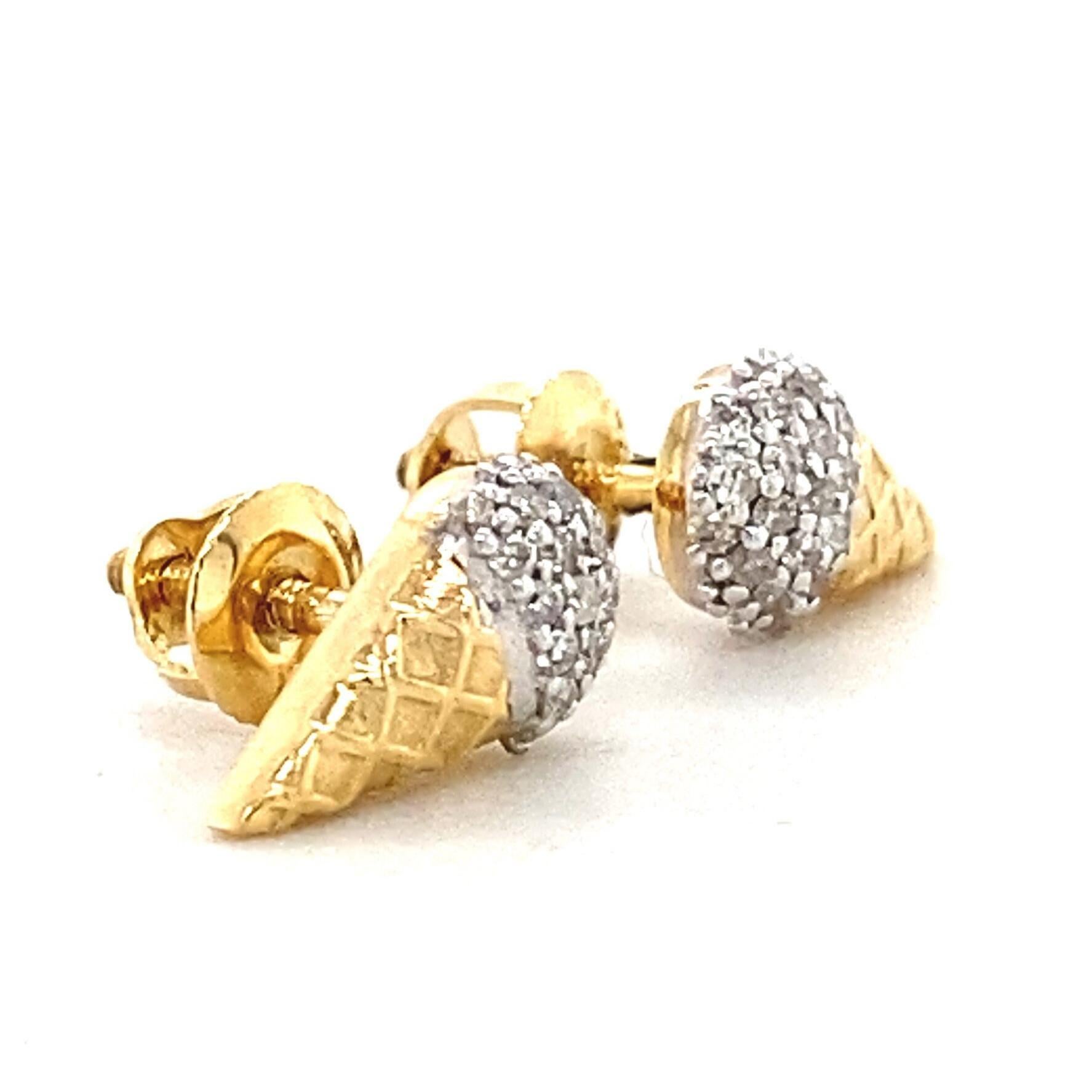 Taglio rotondo Orecchini con diamanti a cono per bambini in oro massiccio 14k (certificati) in vendita