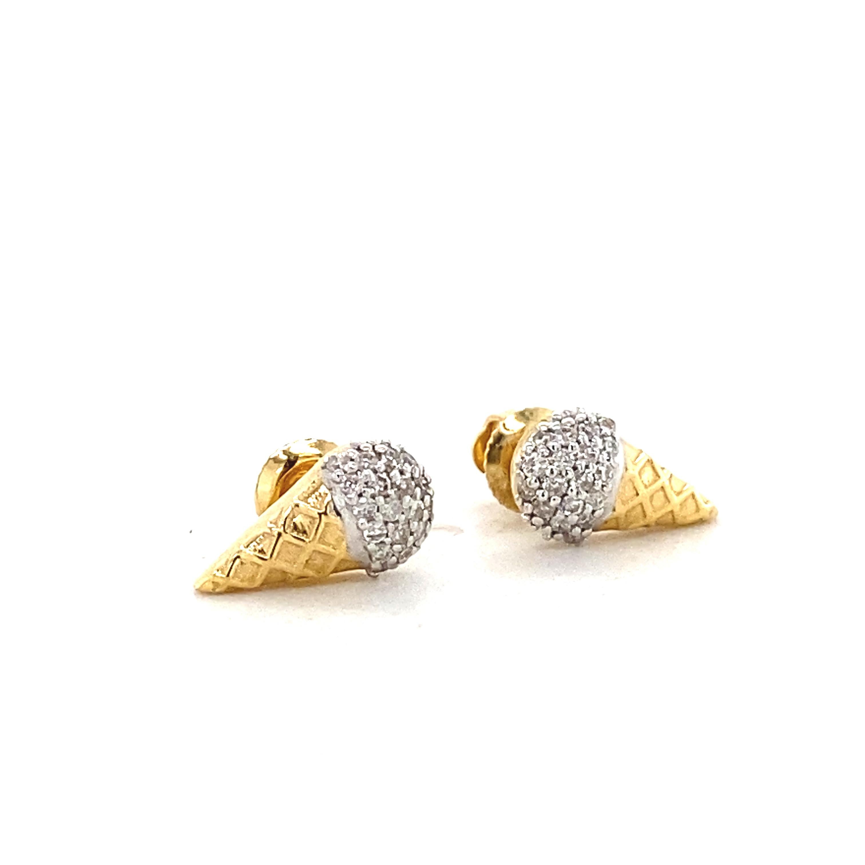 Donna Orecchini con diamanti a cono per bambini in oro massiccio 14k (certificati) in vendita