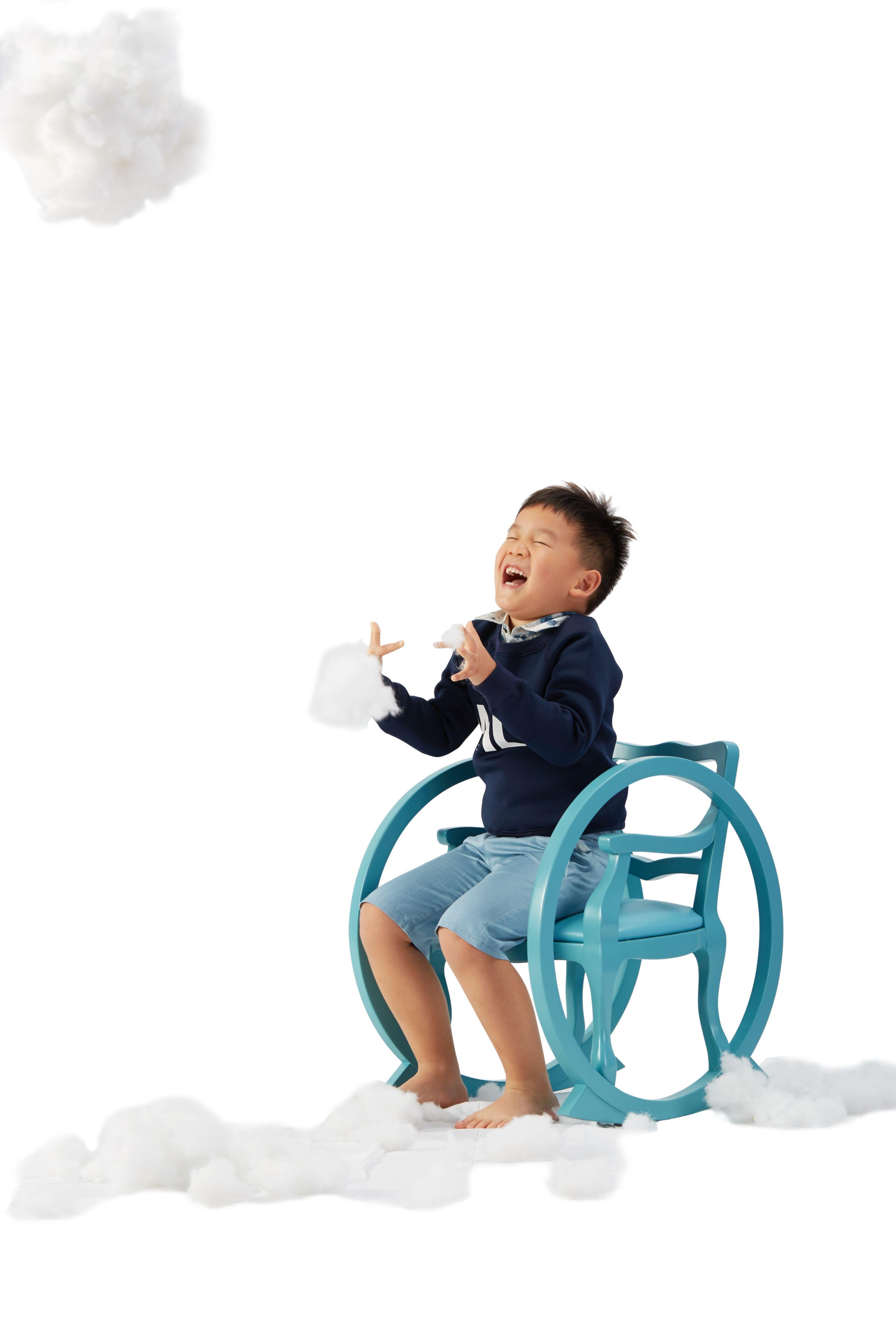 Kids contemporary rocking chair designed by Thomas Dariel, Maison Dada
Measures: W 45.5 x D 55 x H 56 cm
Structure in solid beech with matte painted finish
Upholstery in leather
Available in 2 colors (Sky Blue or Dusty Pink)
Tick-tock,
