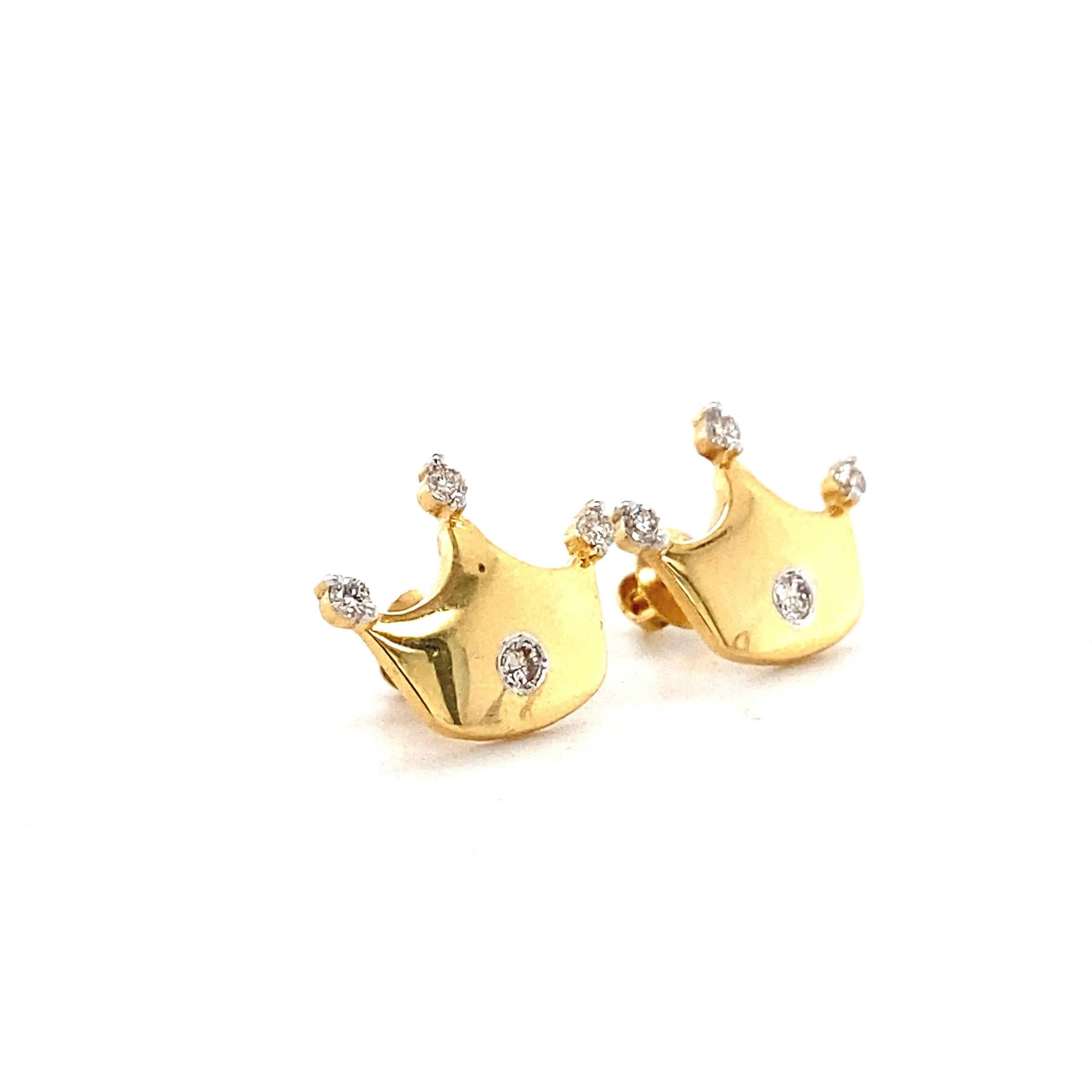 Orecchini con diamanti a corona per bambini in oro massiccio 14K (certificati) In condizioni Nuovo in vendita a New Delhi, DL
