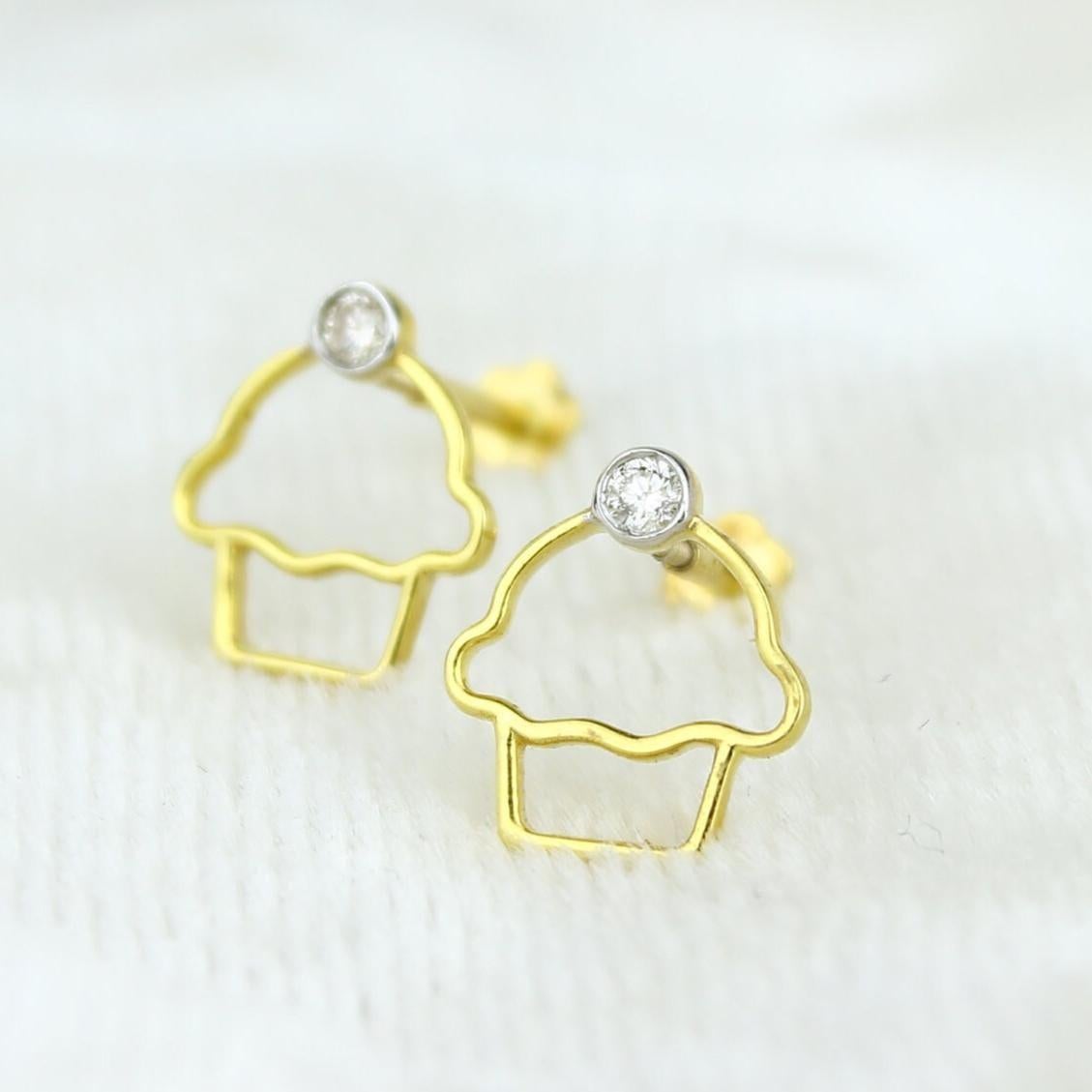 Boucles d'oreilles cupcake en or massif 14K (certifié) Neuf - En vente à New Delhi, DL