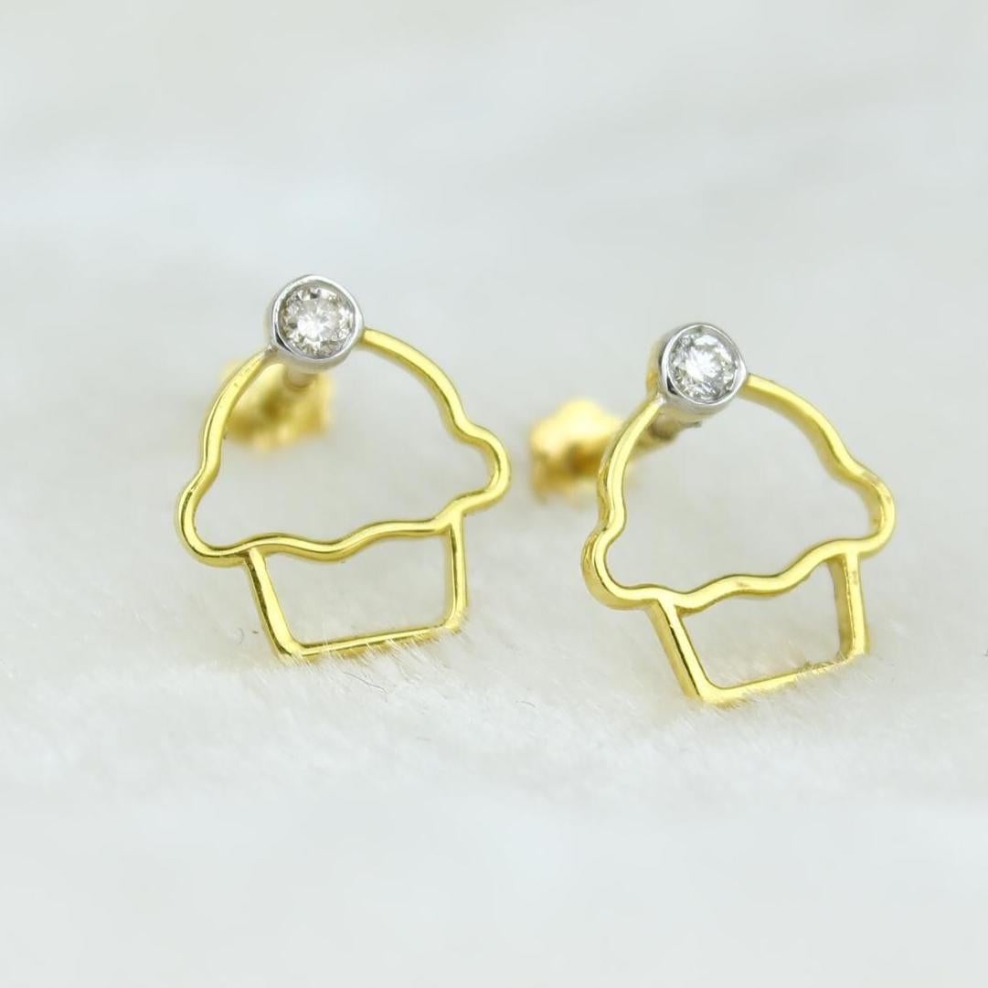 Boucles d'oreilles cupcake en or massif 14K (certifié) Pour femmes en vente