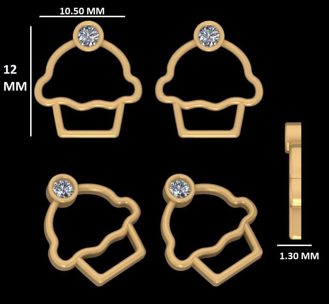 Boucles d'oreilles cupcake en or massif 14K (certifié) en vente 2