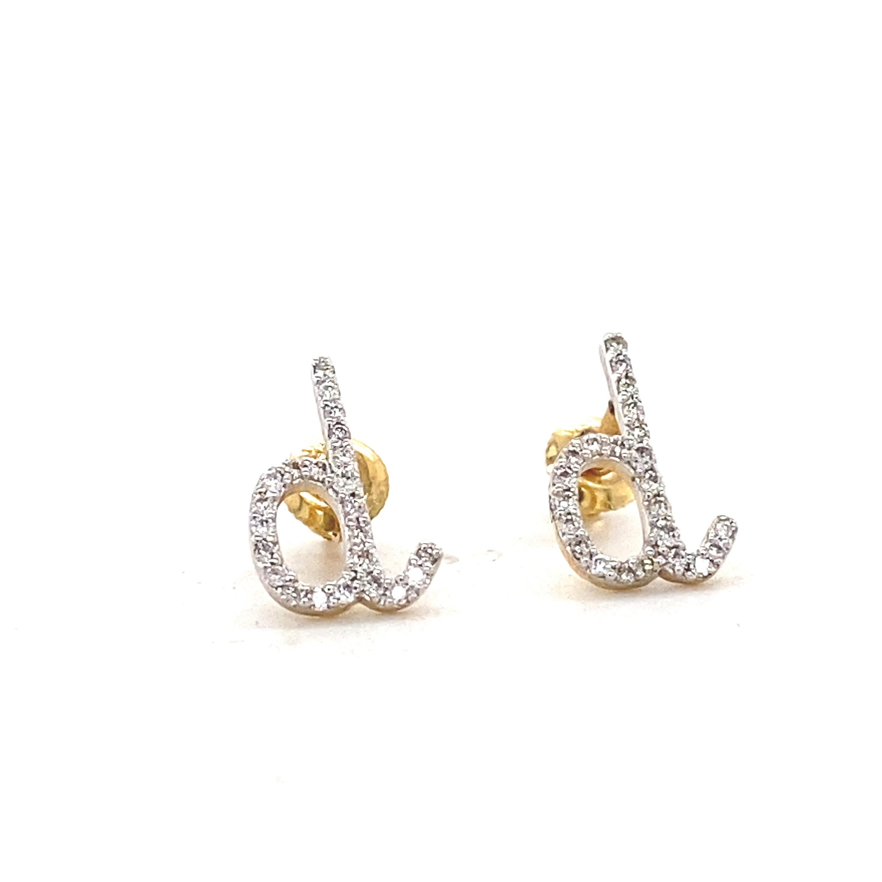 Taglio rotondo Orecchini per bambini con diamante iniziale D in oro massiccio 14K (certificati) in vendita