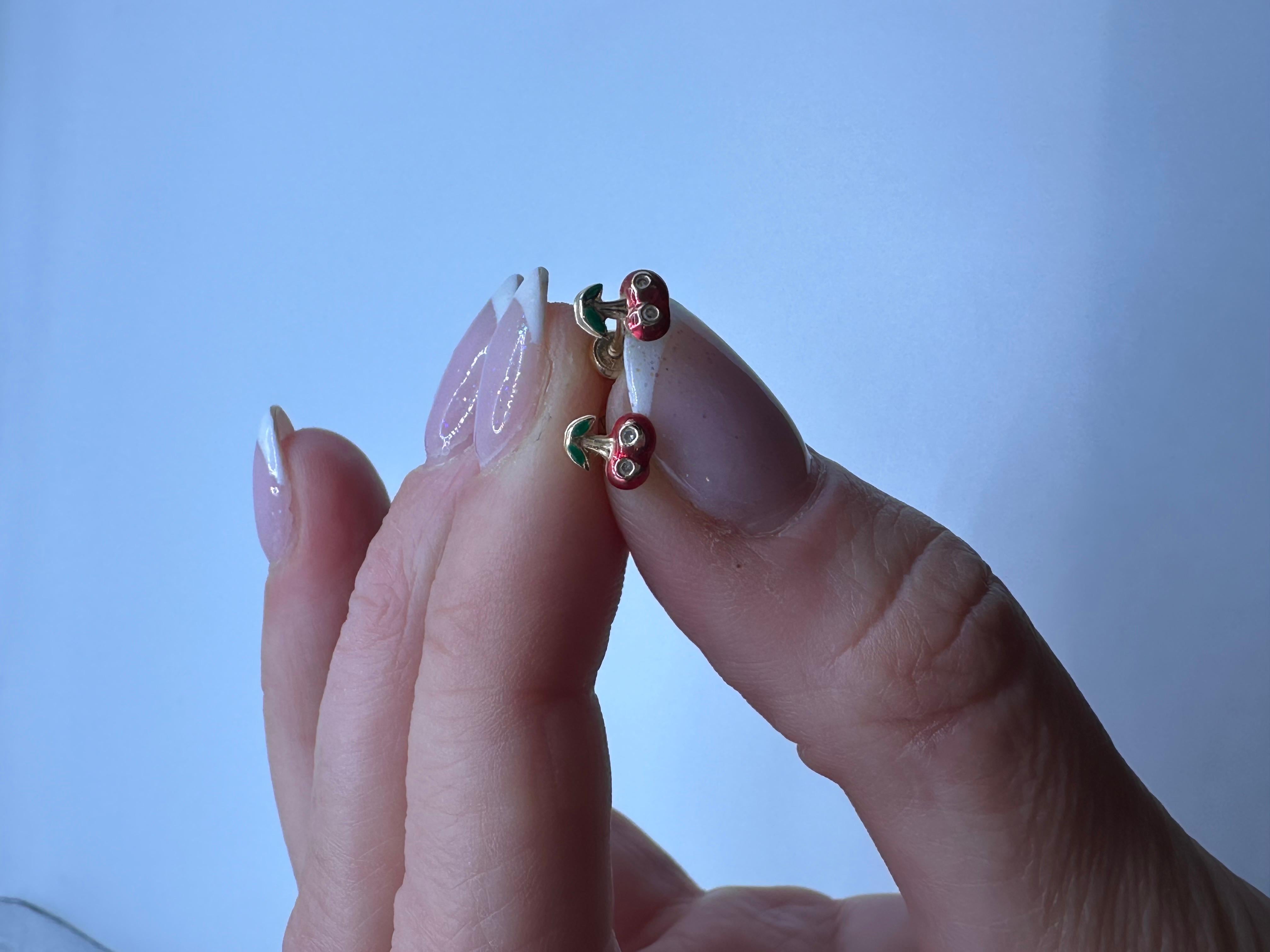 Kids Diamond earrings cherry earrings 14KT gold In New Condition For Sale In Boca Raton, FL