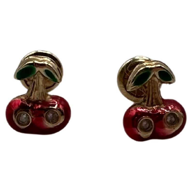 Kids Diamond earrings cherry earrings 14KT gold