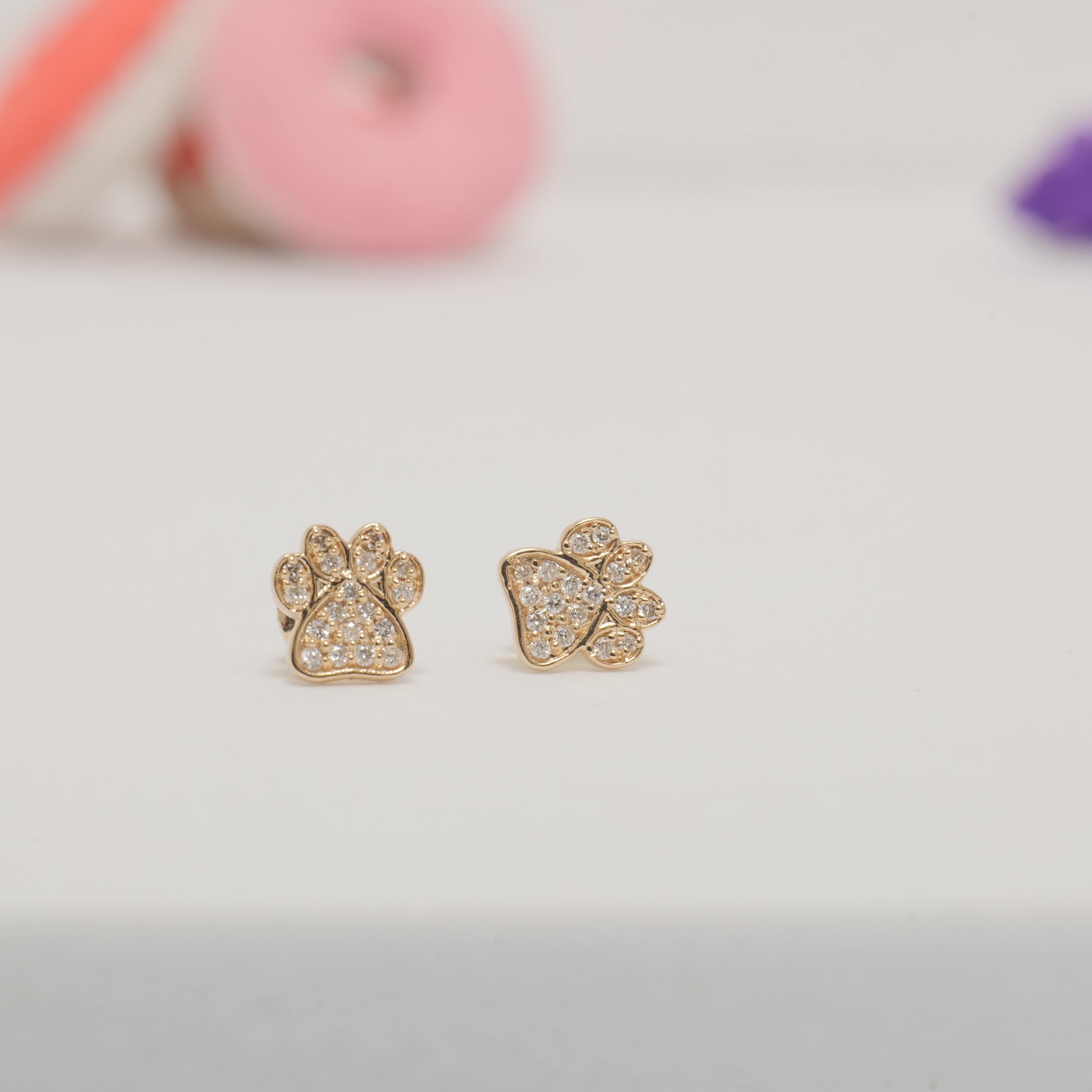 Art Déco Orecchini con diamanti a zampa di cane per bambini in oro massiccio 14k (certificati) in vendita