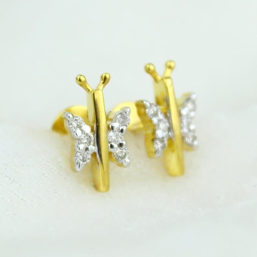 Kids Dragonfly Diamond Stud Earrings in 14k Solid Gold (Certified) In condizioni Nuovo in vendita a New Delhi, DL