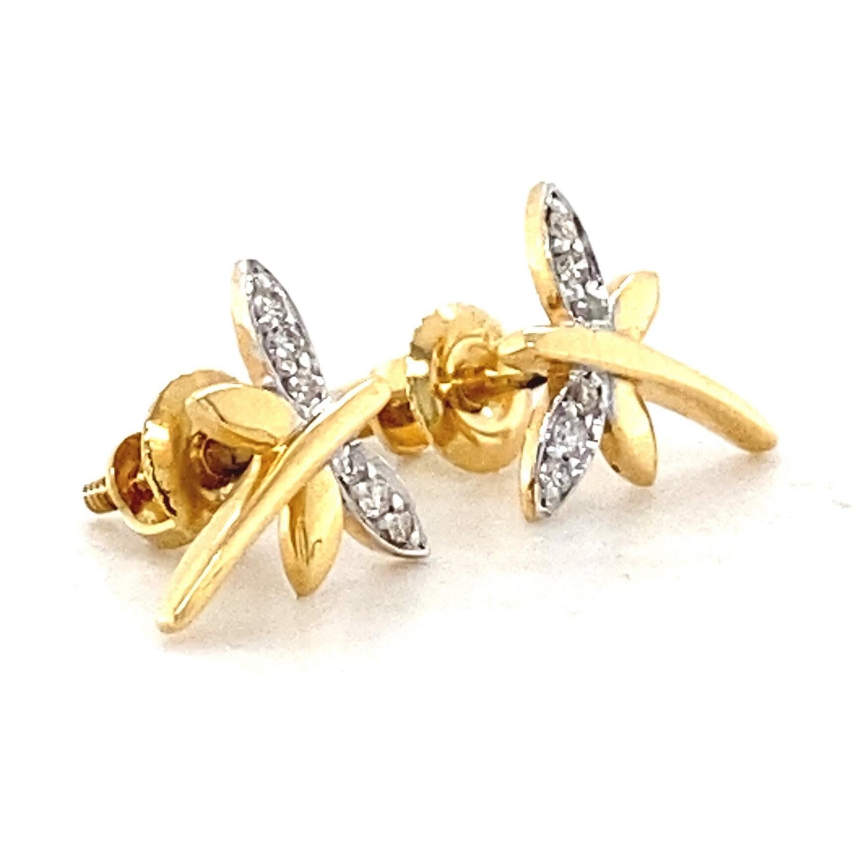 Orecchini per bambini con diamante a forma di libellula in oro massiccio 14K (certificati) In condizioni Nuovo in vendita a New Delhi, DL