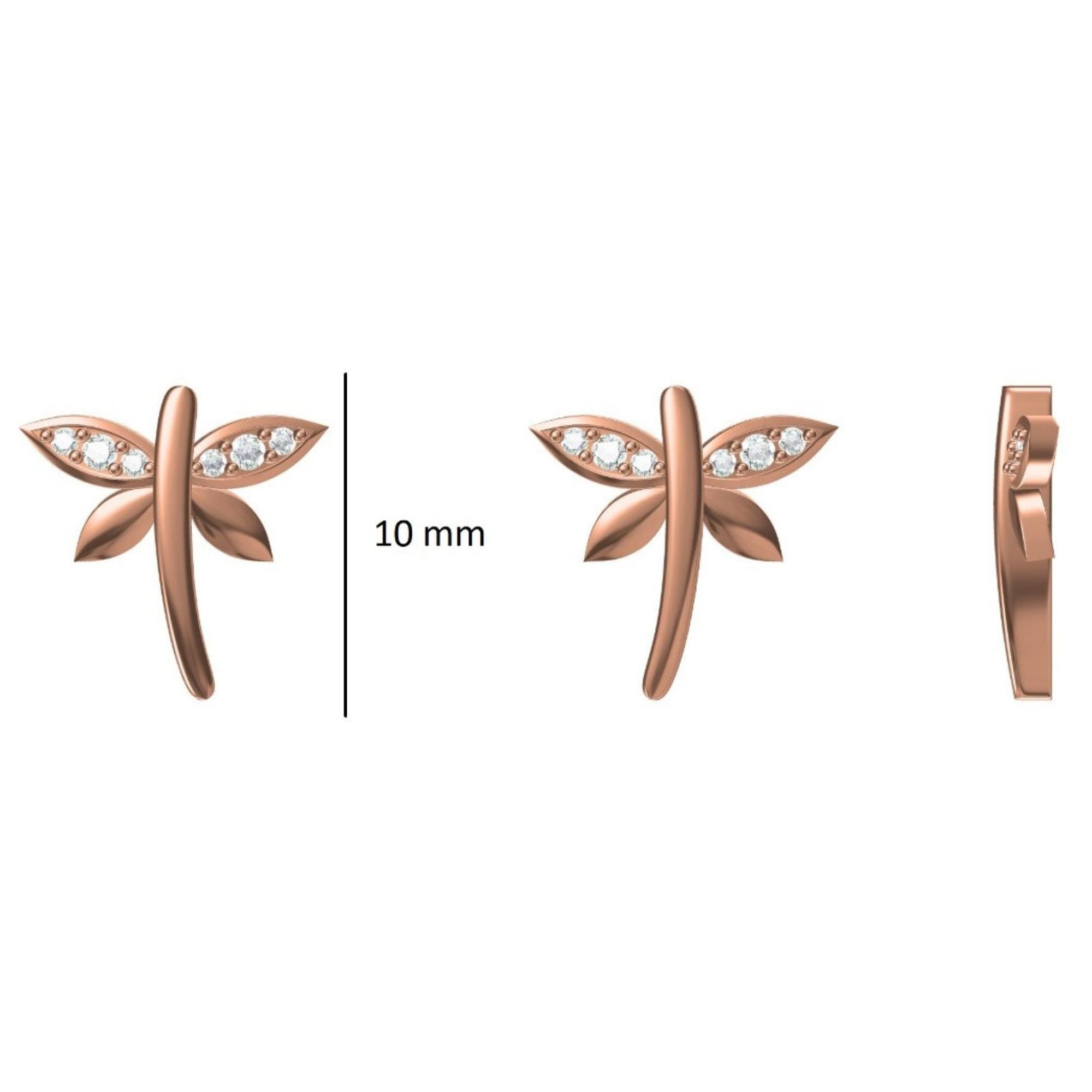 Donna Orecchini per bambini con diamante a forma di libellula in oro massiccio 14K (certificati) in vendita