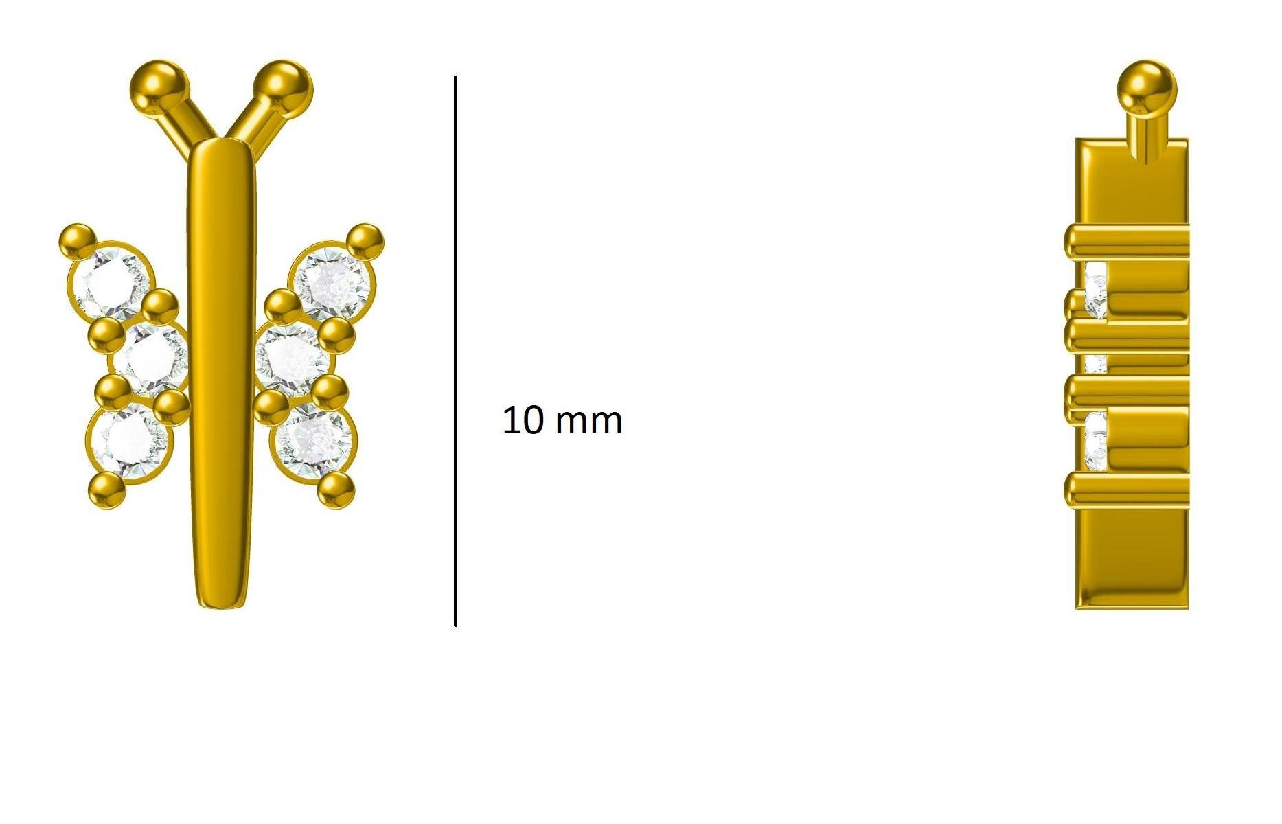 Kids Dragonfly Diamond Stud Earrings in 14k Solid Gold (Certified) in vendita 2
