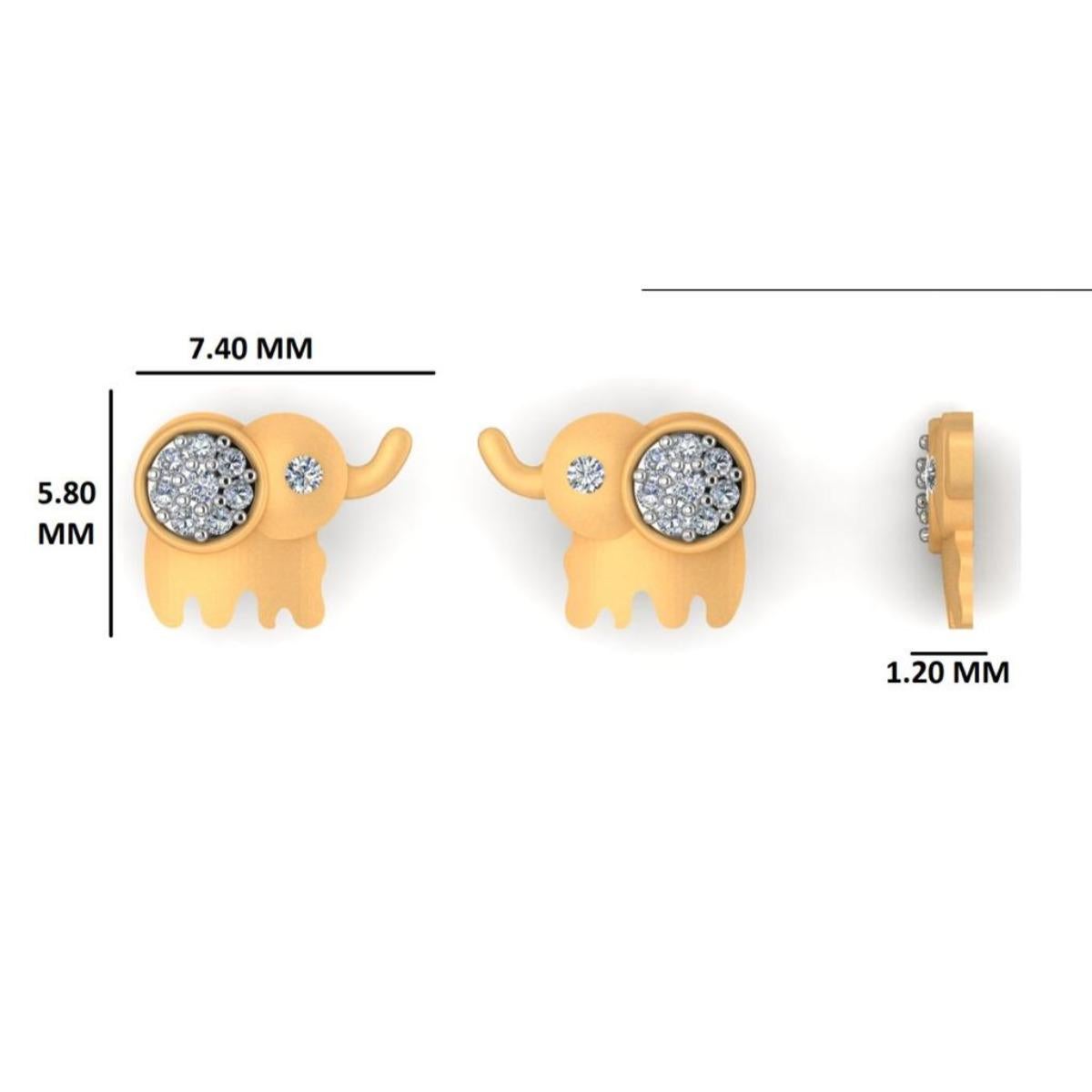 De las mujeres Pendientes infantiles de oro macizo de 14k con diamantes en forma de elefante (certificados) en venta