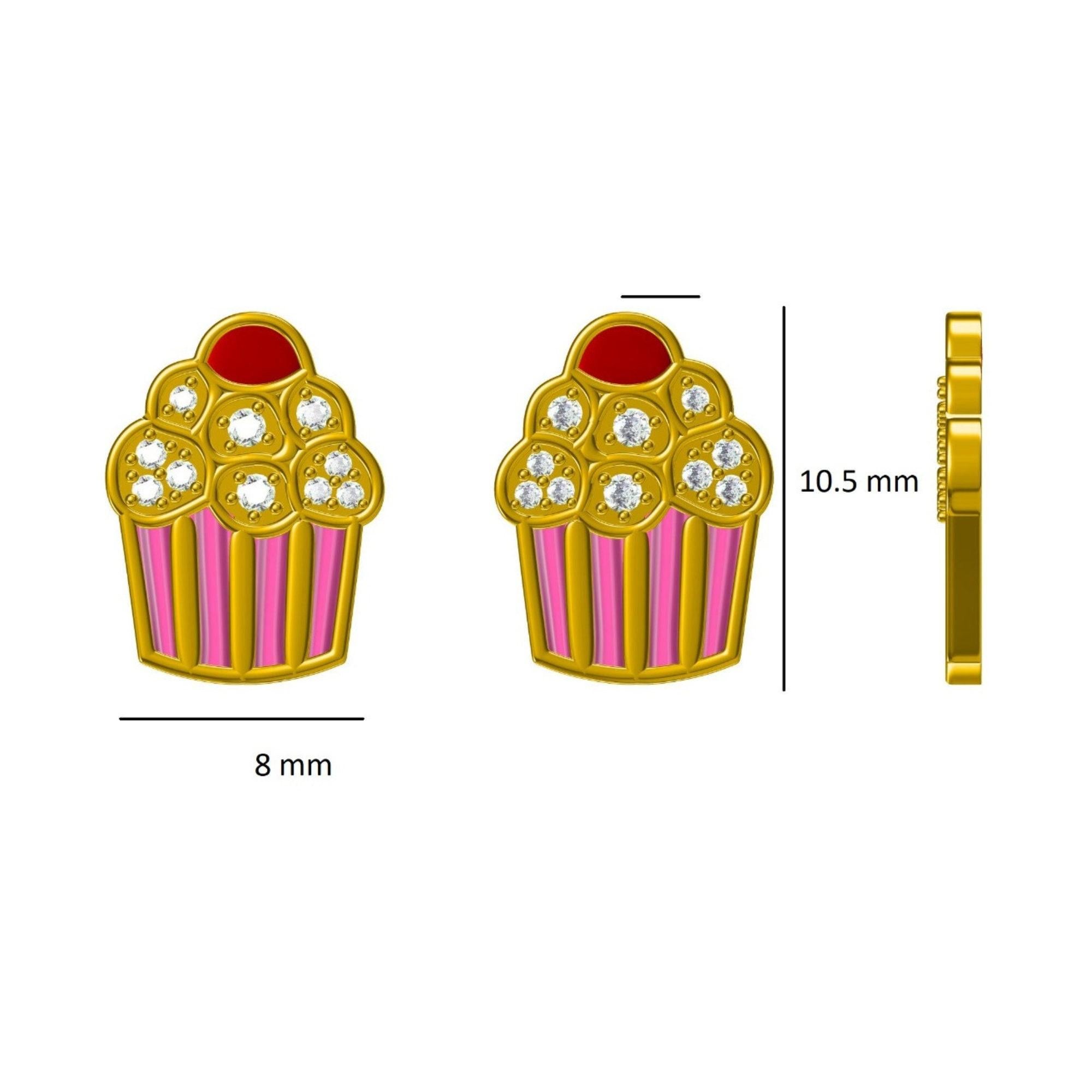 Kids Enameled Cupcake Diamond Stud Earrings in 14K Solid Gold (Certified) en vente 3