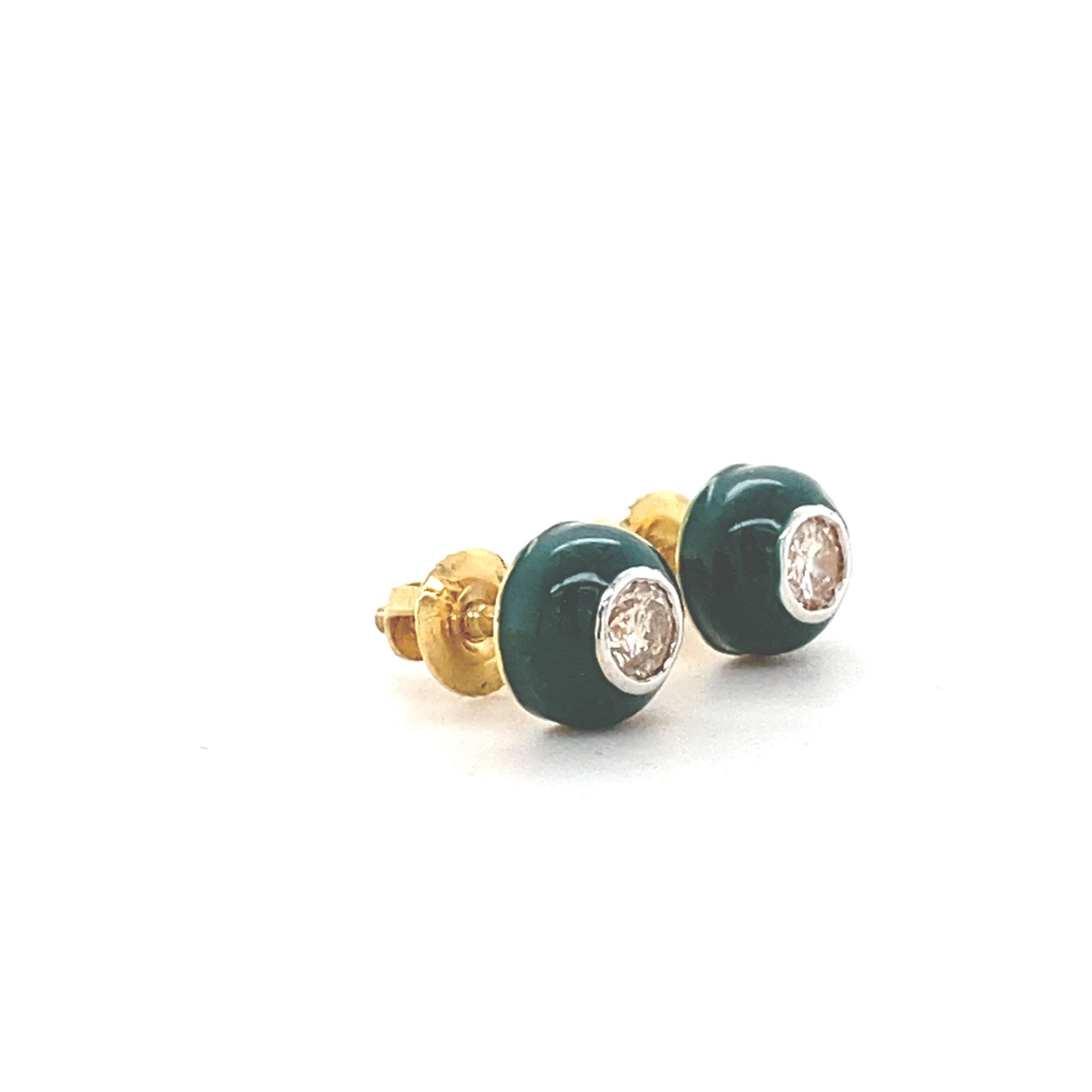 Kids Enameled Diamond Stud Earrings in 14k Solid Gold (Certified) In New Condition For Sale In New Delhi, DL