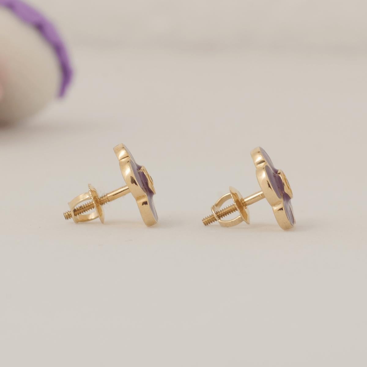 Taglio rotondo Orecchini di diamanti floreali per bambini in oro massiccio 14k (certificati) in vendita