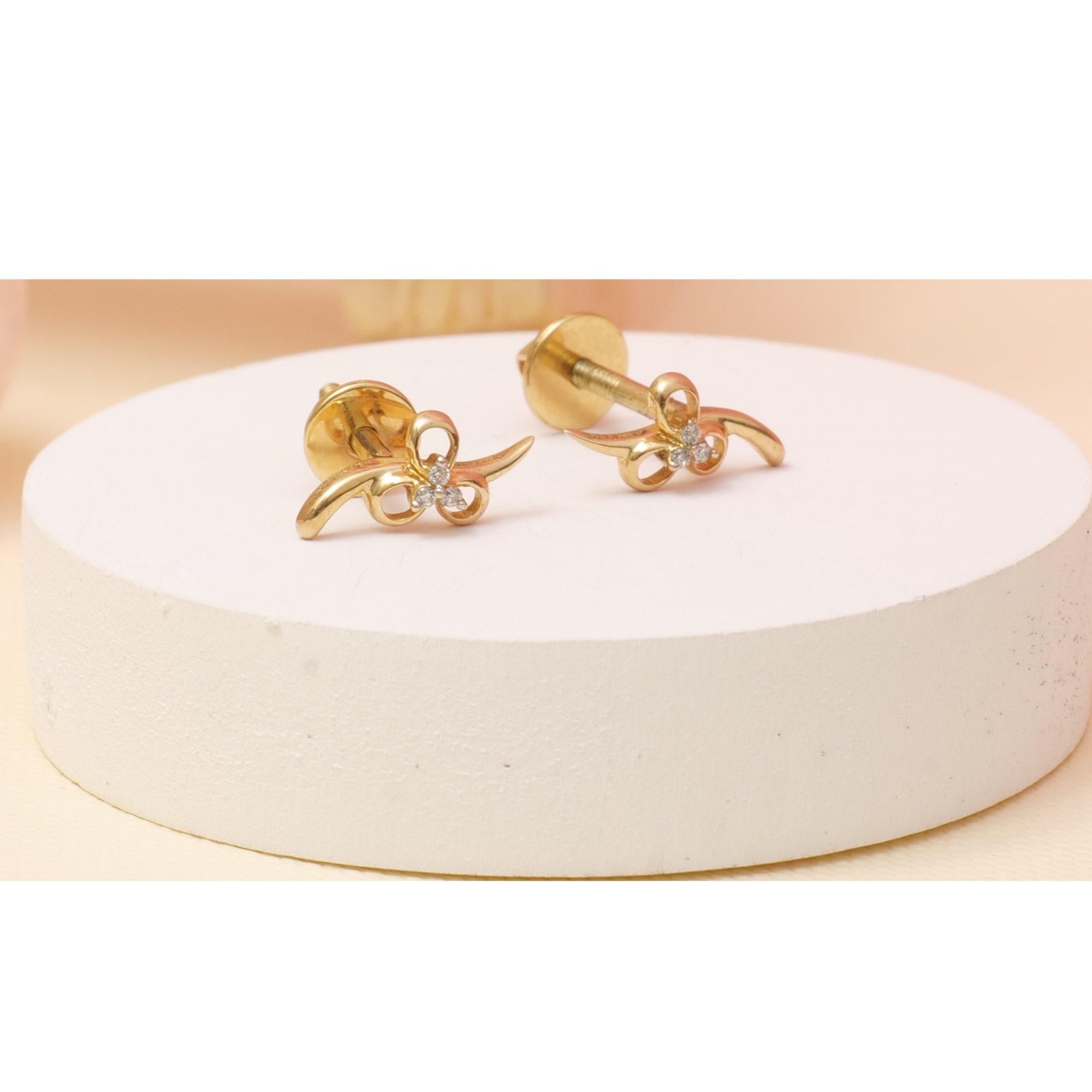 Art Déco Orecchini per bambini con diamanti floreali in oro massiccio 14K (certificati) in vendita