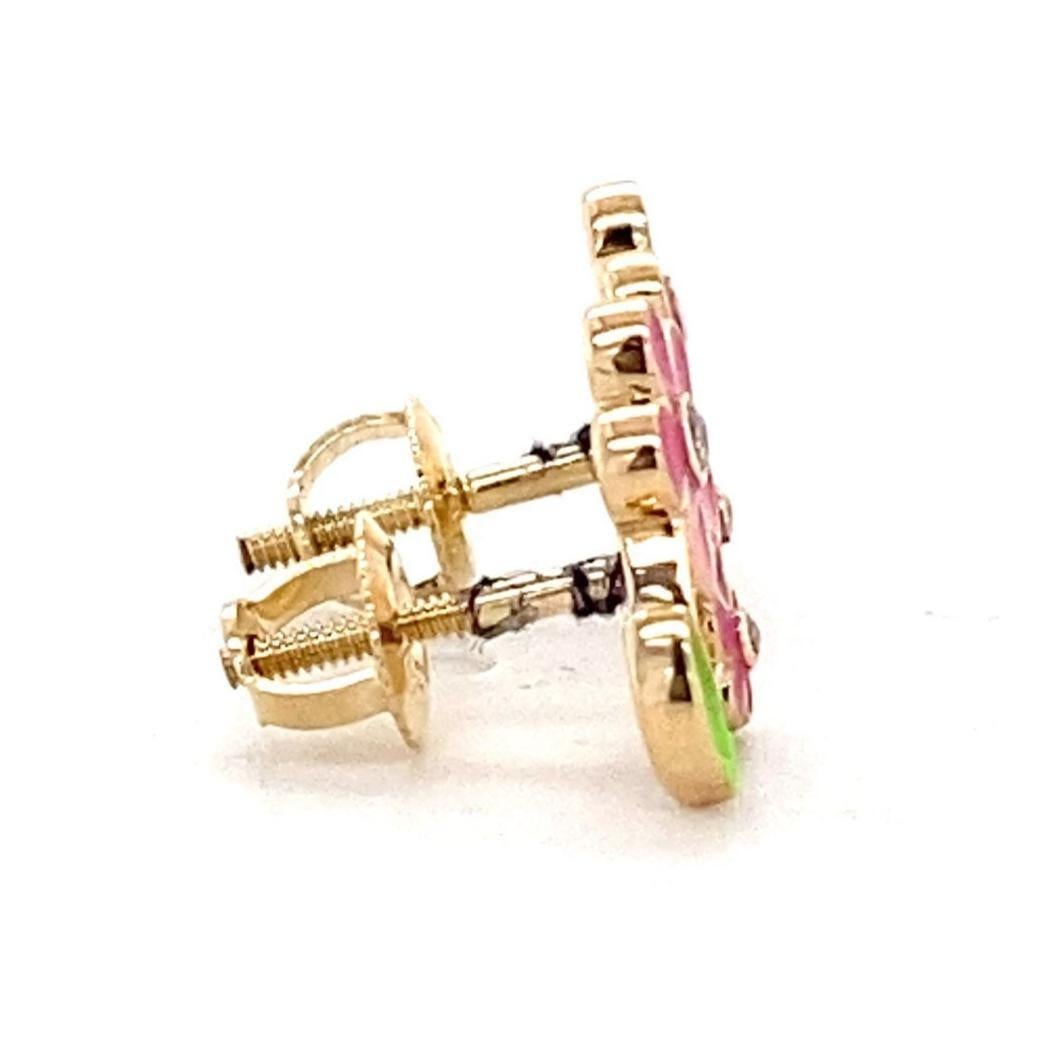 Kinder Blumenblatt-Diamant-Ohrstecker aus 14k massivem Gold (zertifiziert) im Zustand „Neu“ im Angebot in New Delhi, DL