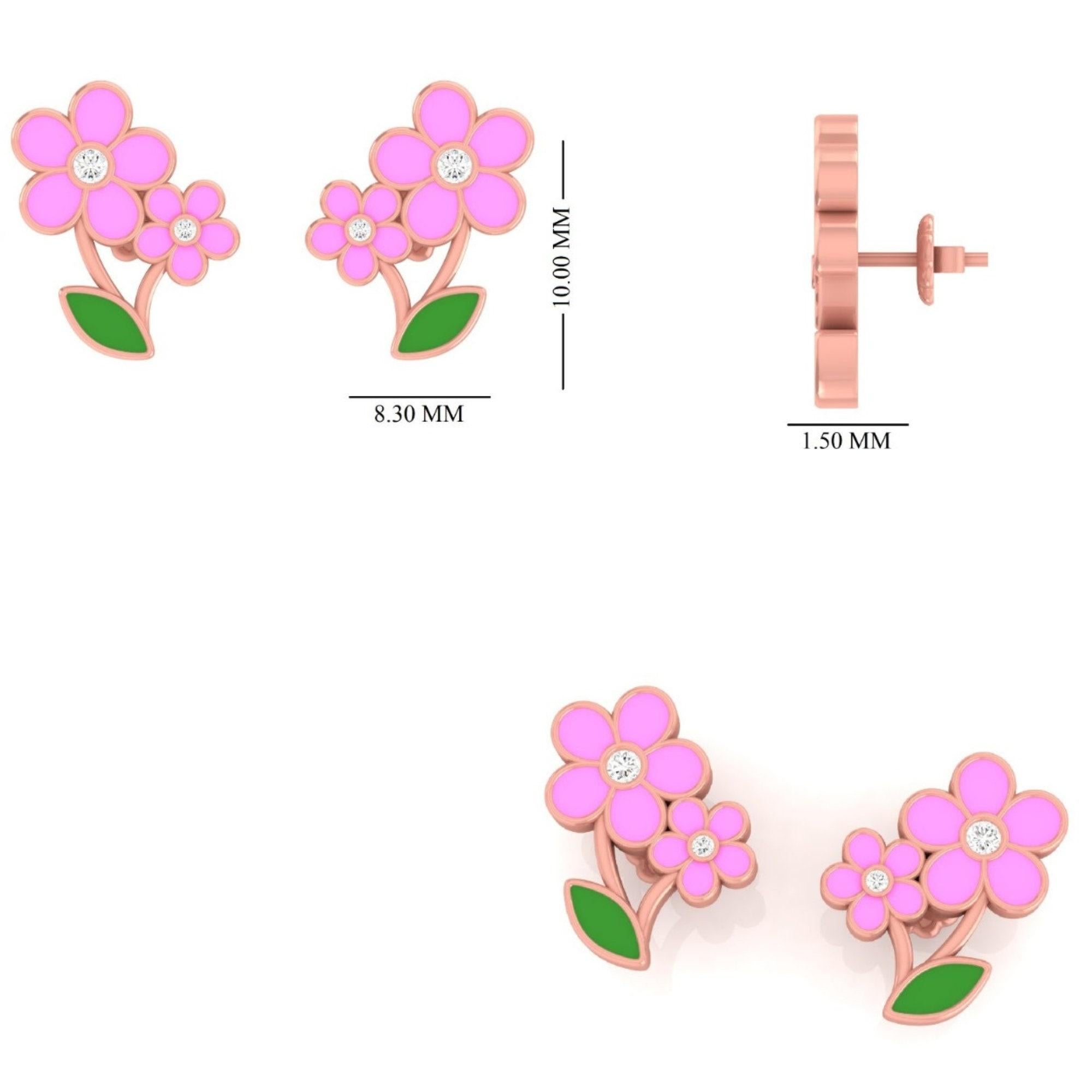 Kinder Blumenblatt-Diamant-Ohrstecker aus 14k massivem Gold (zertifiziert) Damen im Angebot